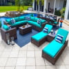 21 Piece Resin Wicker Outdoor Patio Furniture Combination Set with Sectional Set, Eight seat Dining Set, and Chaise Lounge Set (Half Round Brown Wicker, Polyester Light Gray)(Polyester Light Gray) Image 4