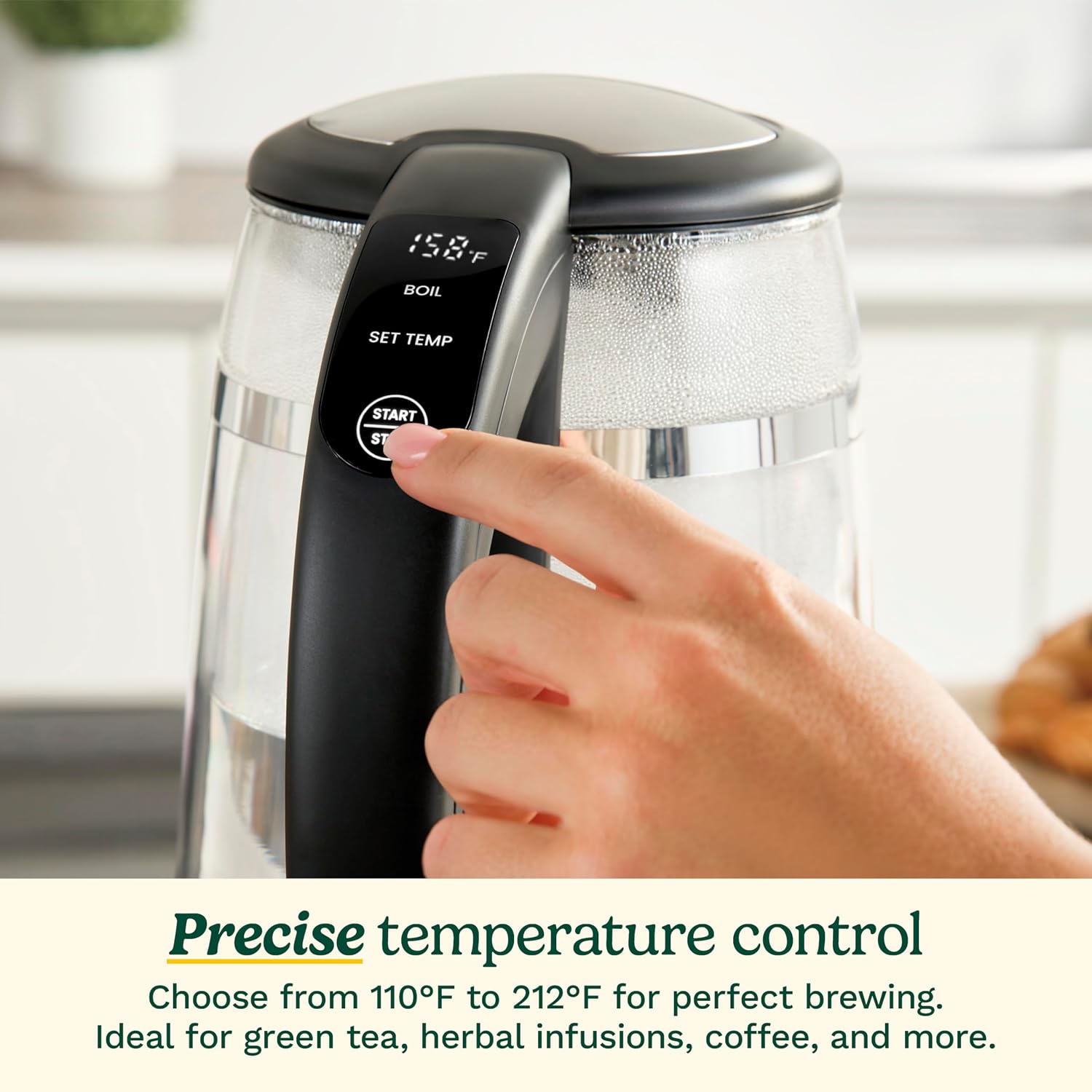 Cuisinart 1.7L Glass Variable Temperature Control Electric Kettle 110 ° F–212 ° F with Touchscreen Controls, Illumination, Dual-Layer Cool-Touch Design & Nondrip Spout