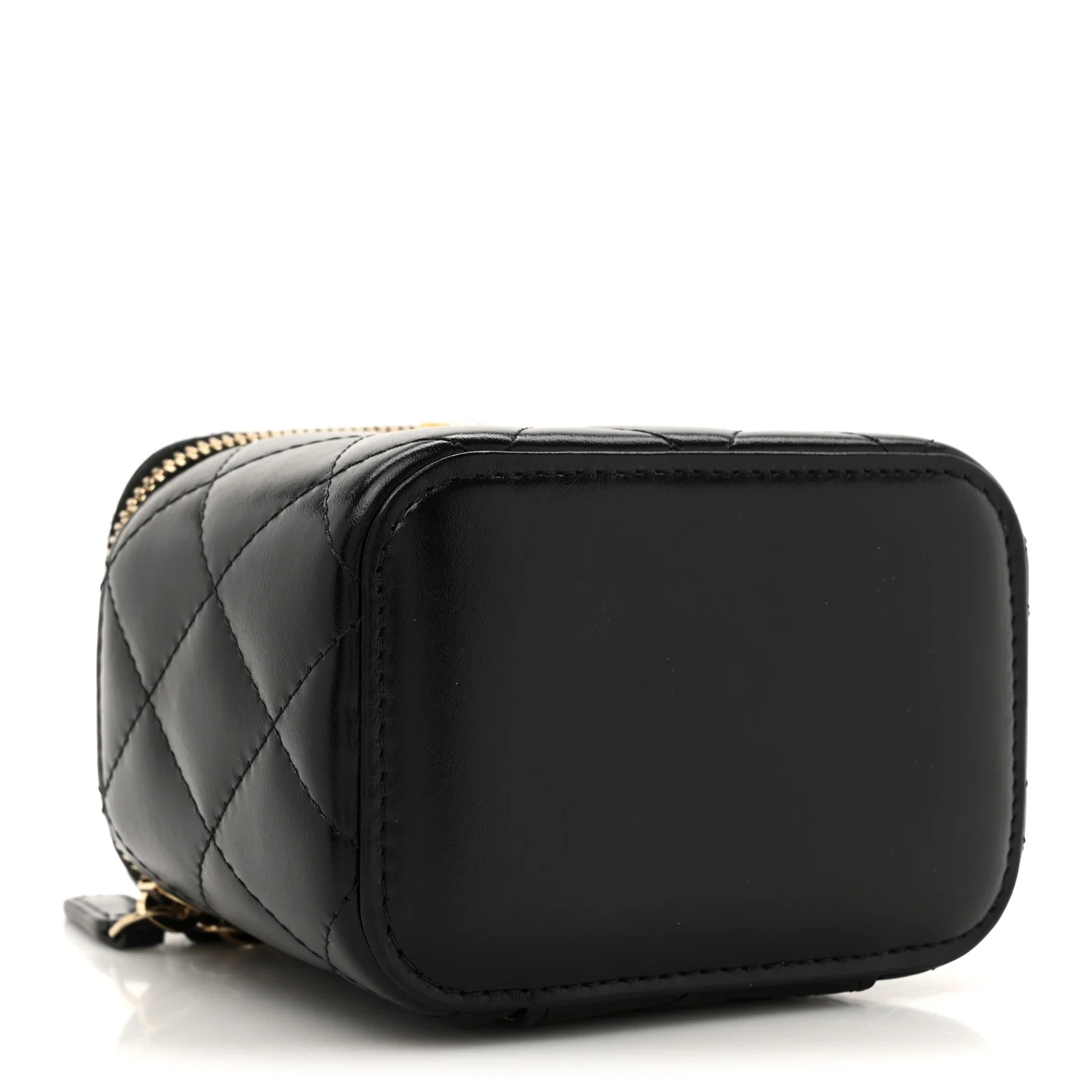 Calfskin Quilted Mini Perfect Fit Vanity Case With Chain Black