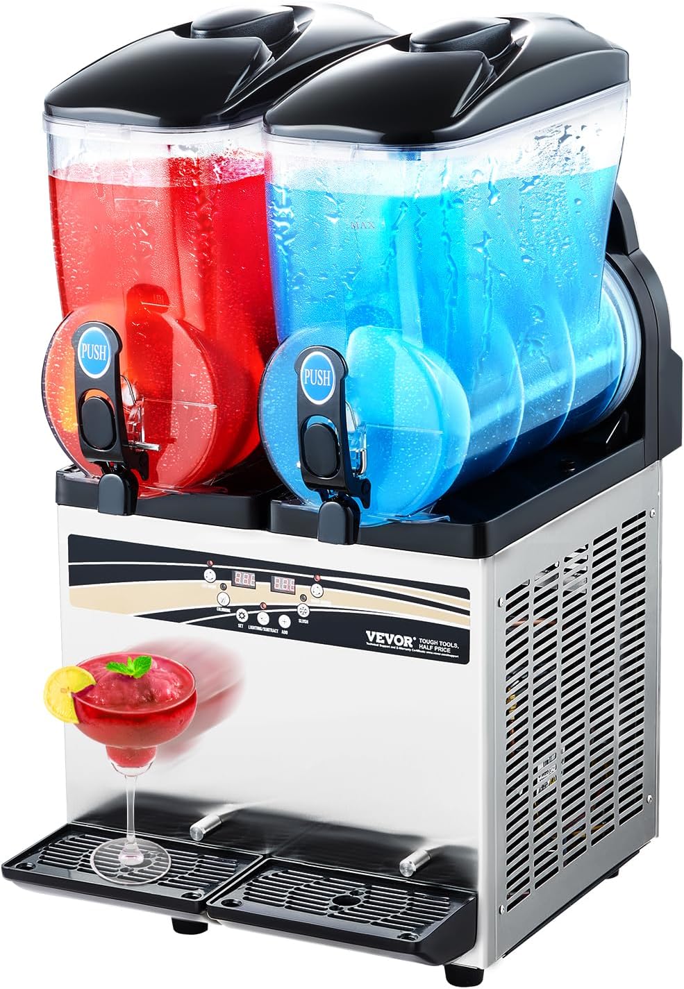 Machine à granita VEVOR 15 L x 2, double cuve, machine à margaritas professionnelle, 120 tasses, acier inoxydable