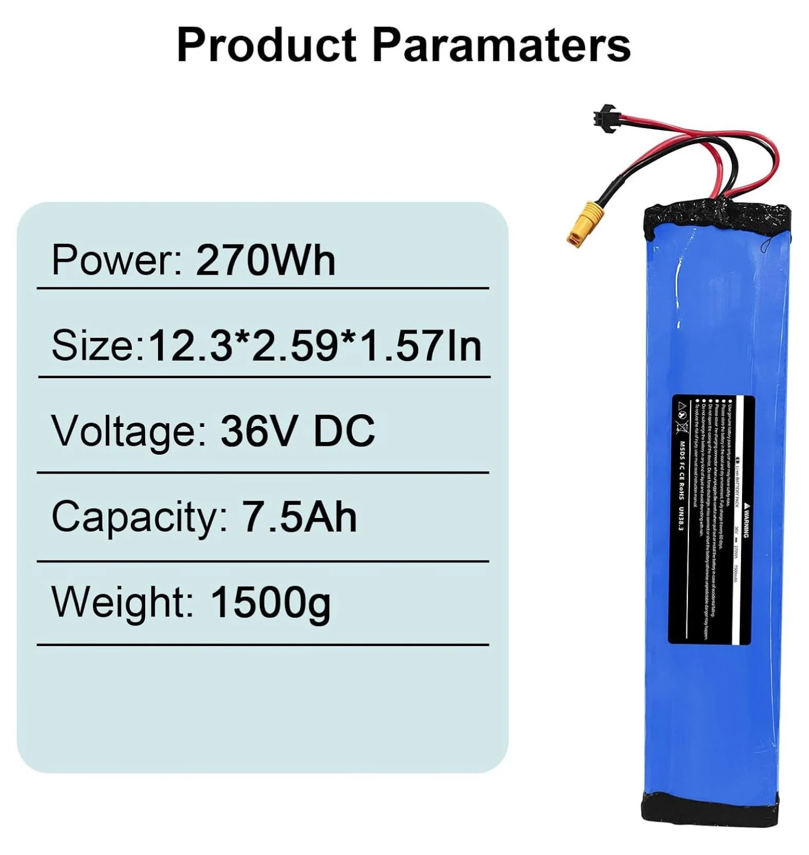 36V 7500mAh Electric Scooter Replacement Battery Pack Compatible for /KS4 Electric Scooter,with Screw Holes at The Bottom and top of The Battery,270Wh-Size:12.3 * 2.59 * 1.57 Inch - Image 3