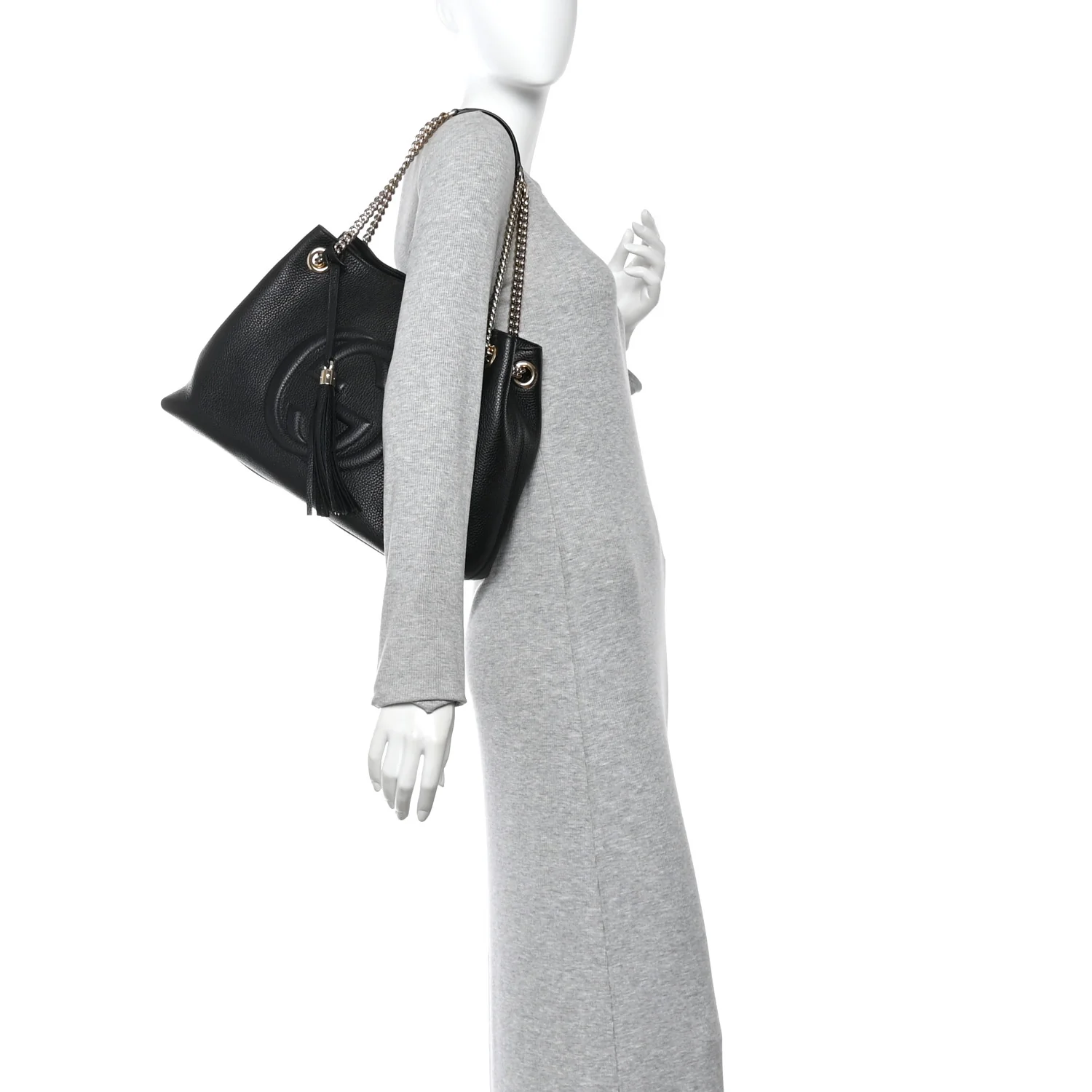 Pebbled Calfskin Medium Soho Chain Shoulder Bag Black