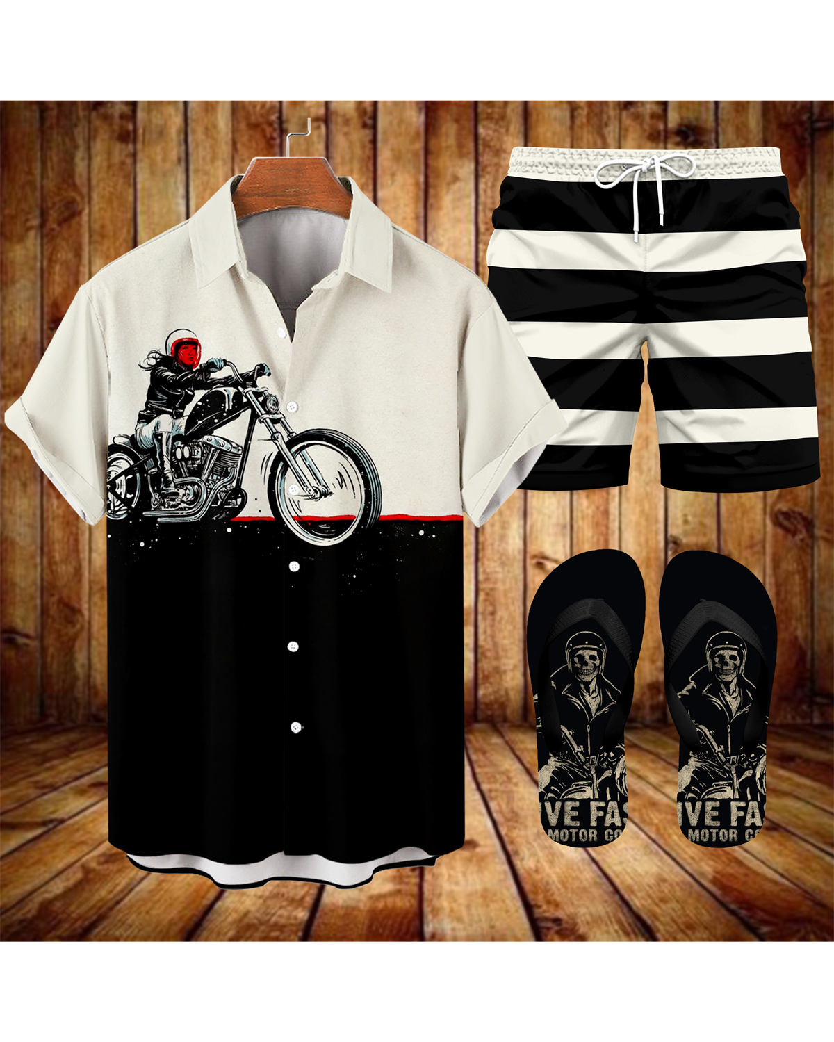 Ensemble trois pièces Suitmens pour homme, chemise imprimée moto modifiée, réf. 063