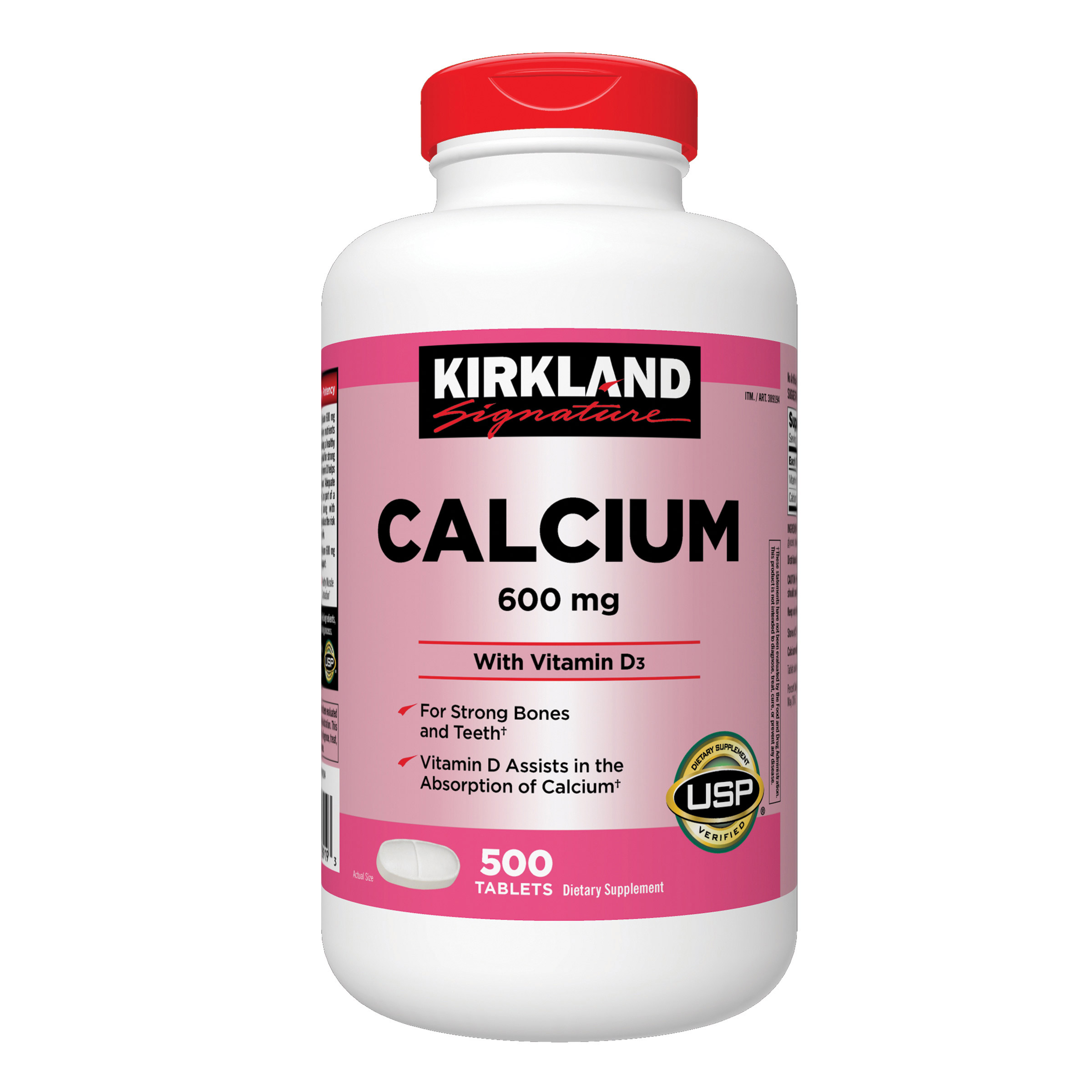 Kirkland Signature Calcium 600 Mg. with Vitamin D3, 500 Tablets