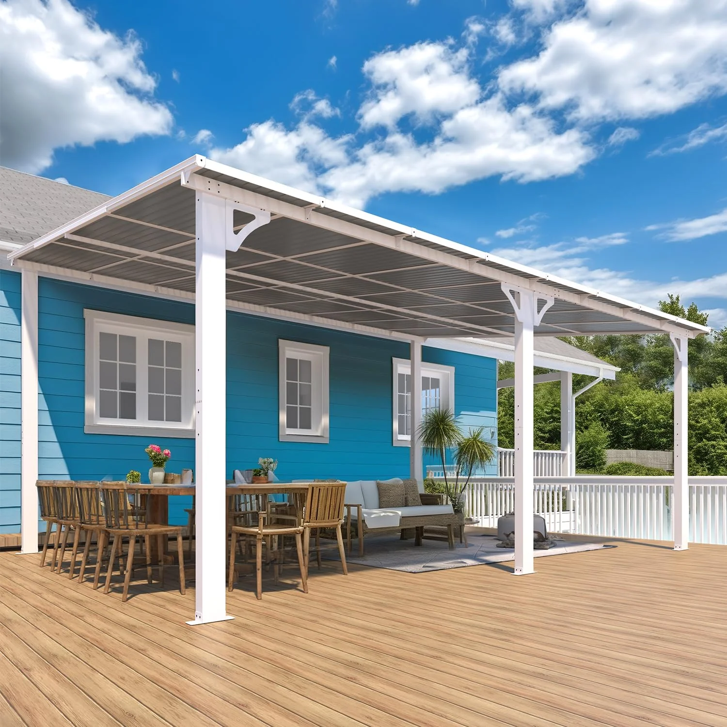AECOJOY 16'x12' Wall Mounted Gazebos Pergola, White
