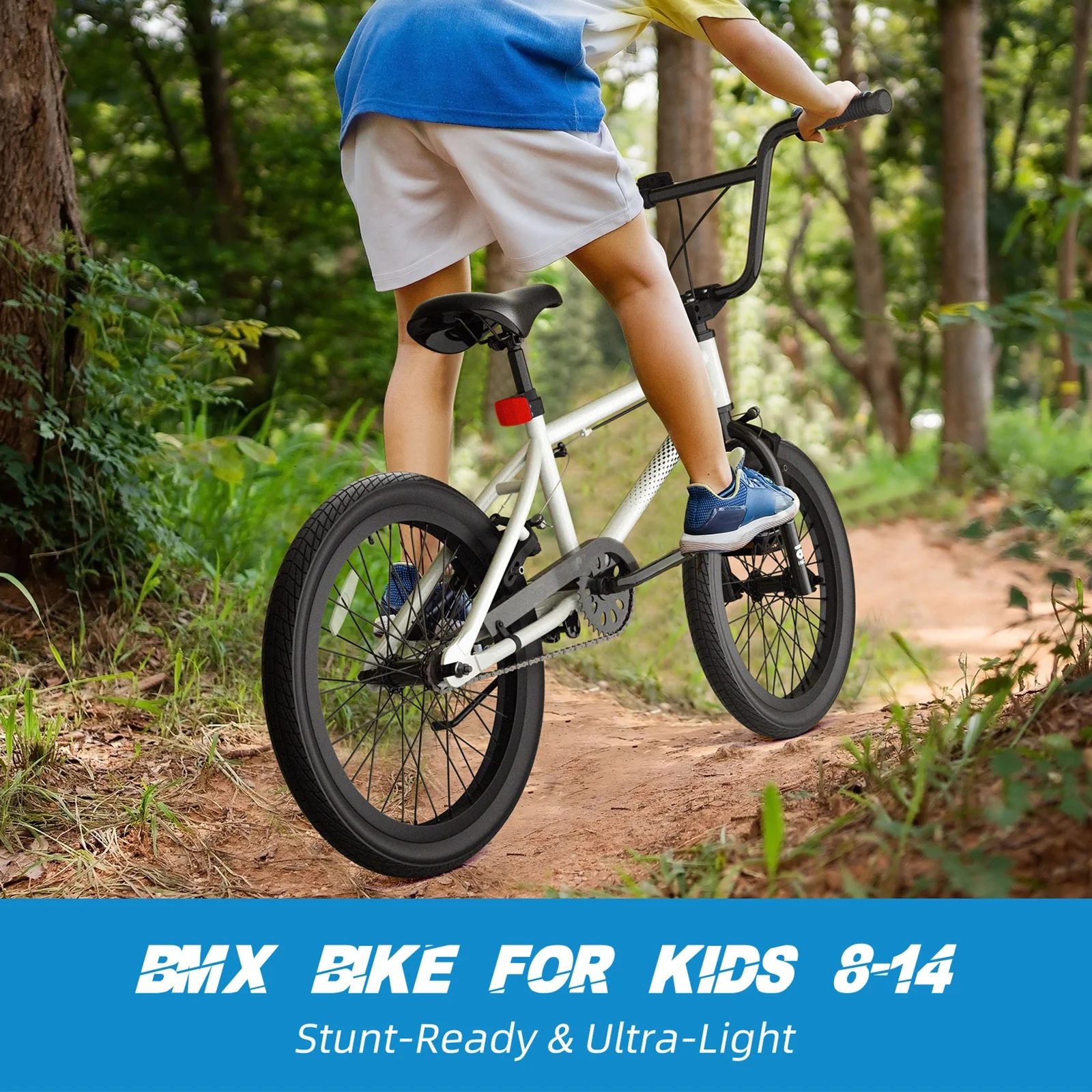 Freestyle Kids BMX Bikes 18 20 Inch Kids Bicycles for Years Old Boys Girls Teen with Adjustable Seat and Handbrake, for Kids 7 13 Beginner Level to Advanced Rider(White/18") Image 6