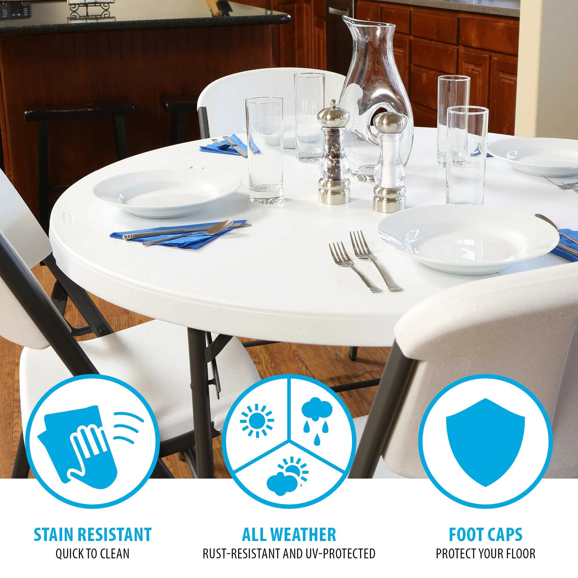 48 inch Round Fold-in-Half Table, Indoor/Outdoor Essential, White Granite (280064)(White Granite) - Image 9