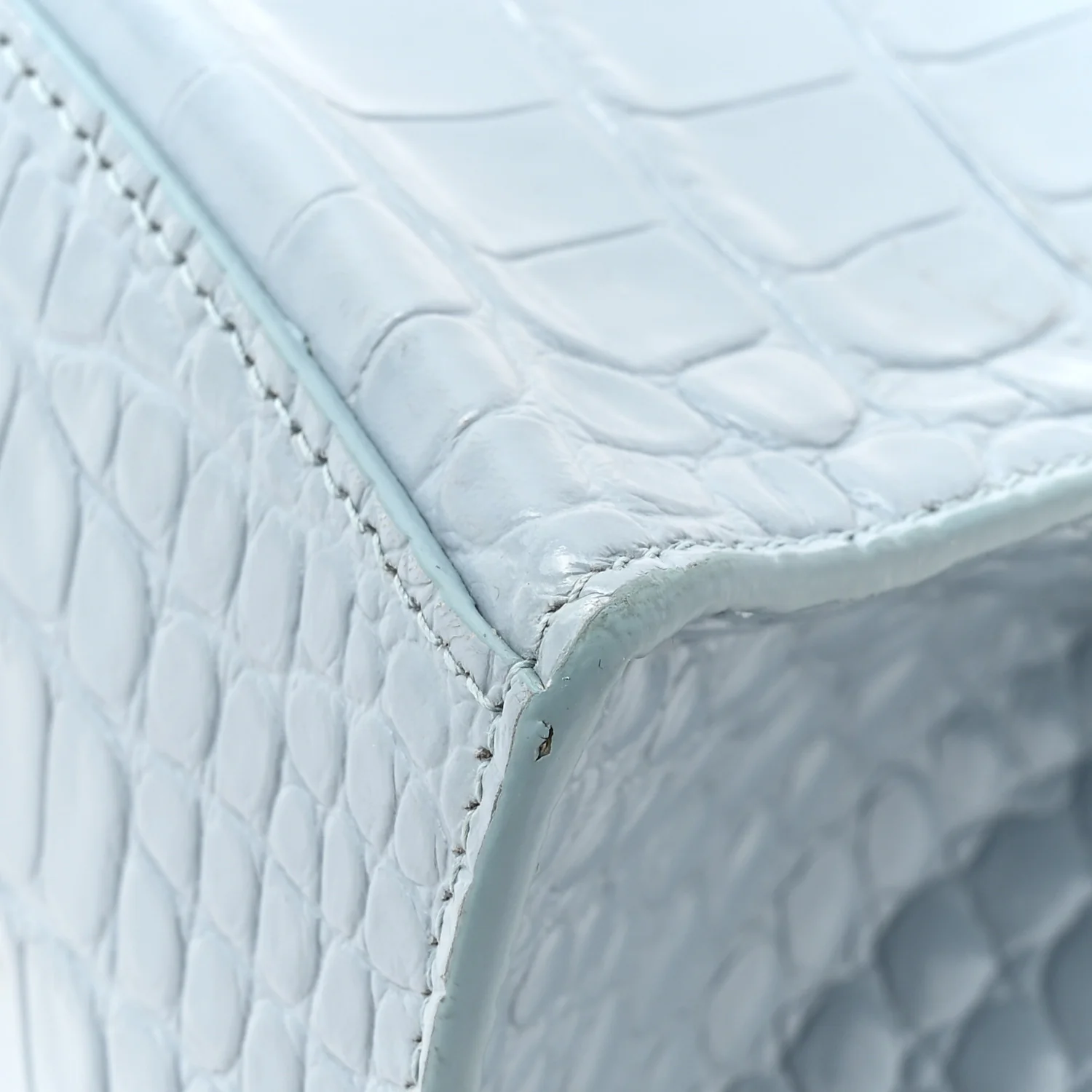 Shiny Calfskin Crocodile Embossed Small Hourglass Top Handle Bag Blue Grey