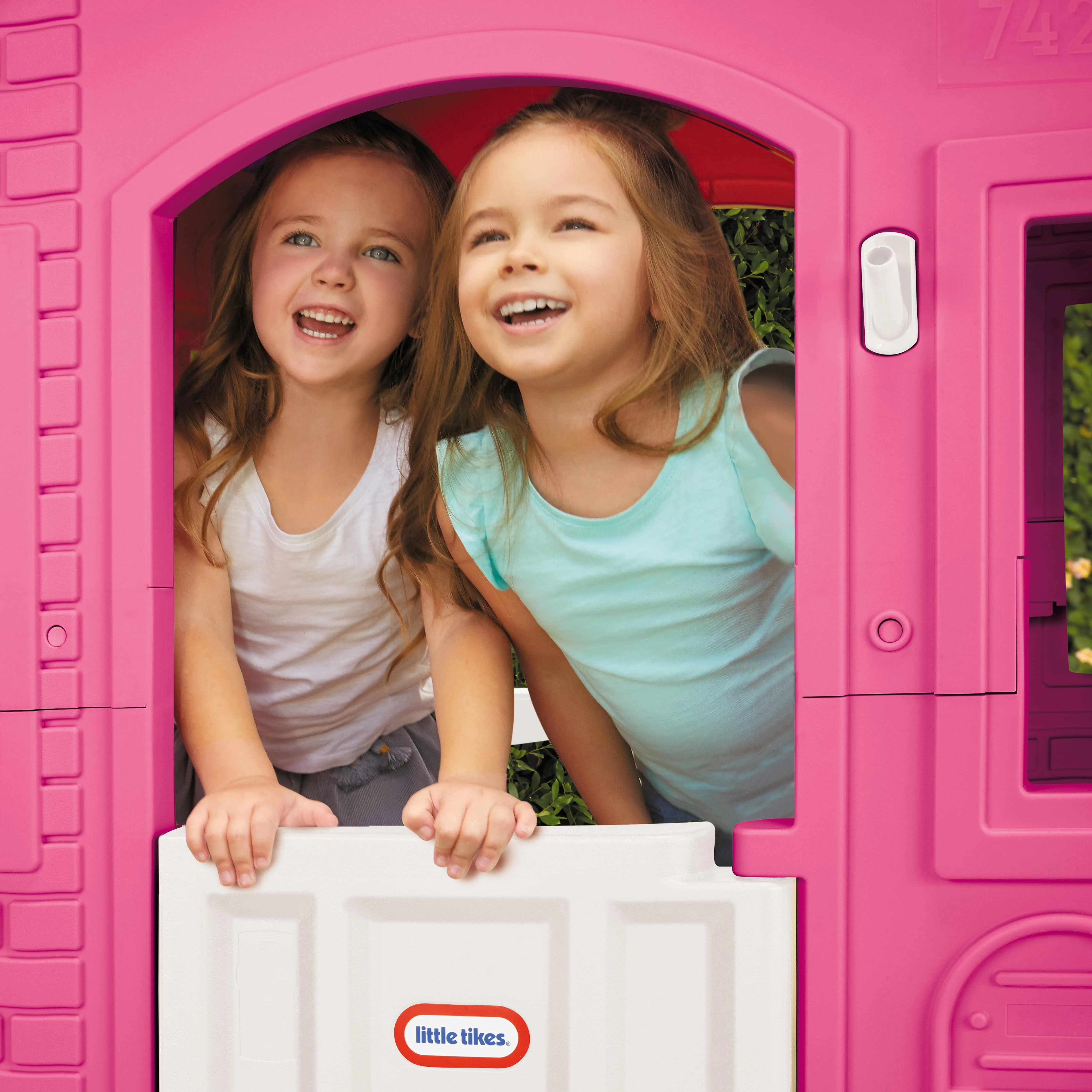 Cape Cottage House, Pink Pretend Playhouse with Working Doors, Window Shutters, and Flag Holder, for Kids 2-8 Years Old - Image 7