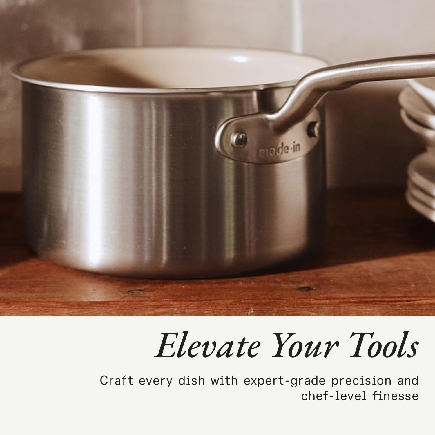 Made In Cookware | 5 Pc Ceramic Non Stick Cookware Set | 5 Ply Clad | Includes Ceramic Non Stick Frying Pan, Saucepan and Saucier with Lid | Professional Cookware