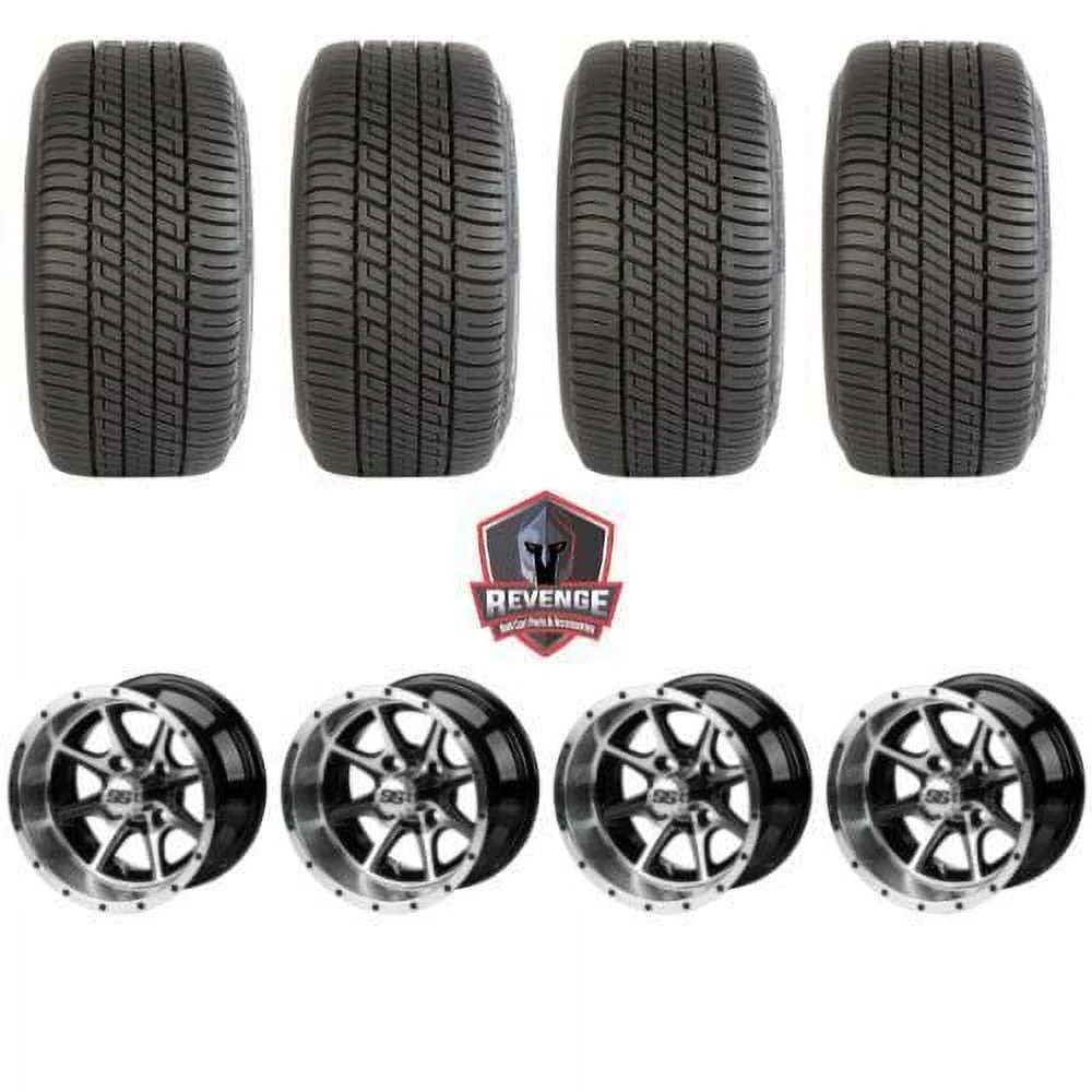 12" Azusa Machined Black Golf Cart Wheels and Tires Combo (205/30 12) Set of 4 Image 2