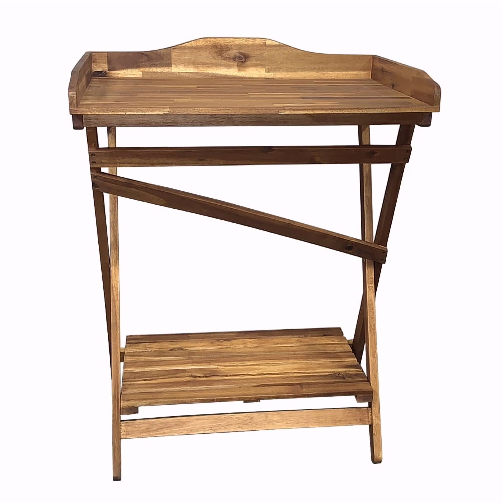 Haxnicks Hardwood Potting Table, Foldable Garden Bench with Storage Shelf, Acacia Wood, 29.5W x 39.3H x 18.8D