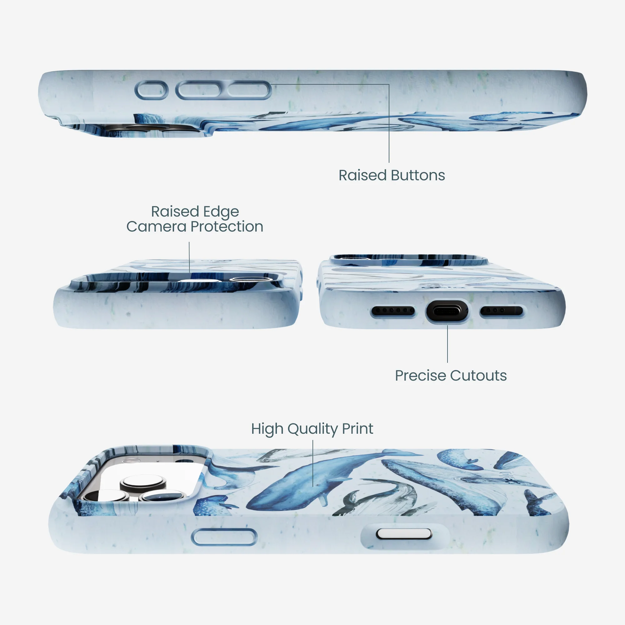 Powder Blue Whales iPhone 17 Pro Max Case
