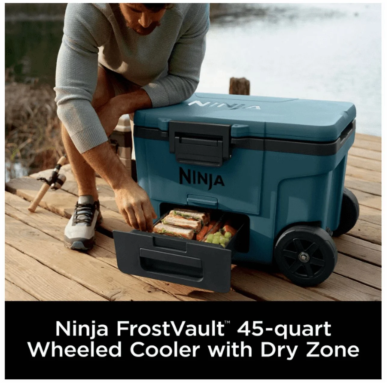 Cooler | FrostVault 45QT Cooler with Wheels | Insulated with Temp Dry Storage Drawer | Keeps Ice Cold for Days | for The Beach, Camping, Picnics More | Ocean Blue | FB245AOB - Image 8