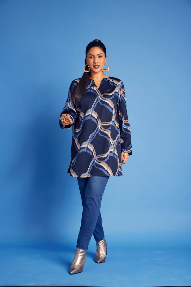 Satin Geometric Print A-Line Blouse