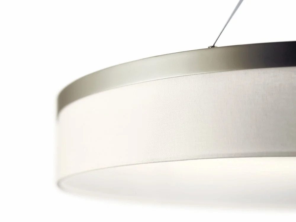 42297SNLED-Kichler Lighting-Mercel - Pendant 3 Light White Linen Fabric - with Transitional inspirations - 18.5 inches tall by 18.5 inches wide-Satin