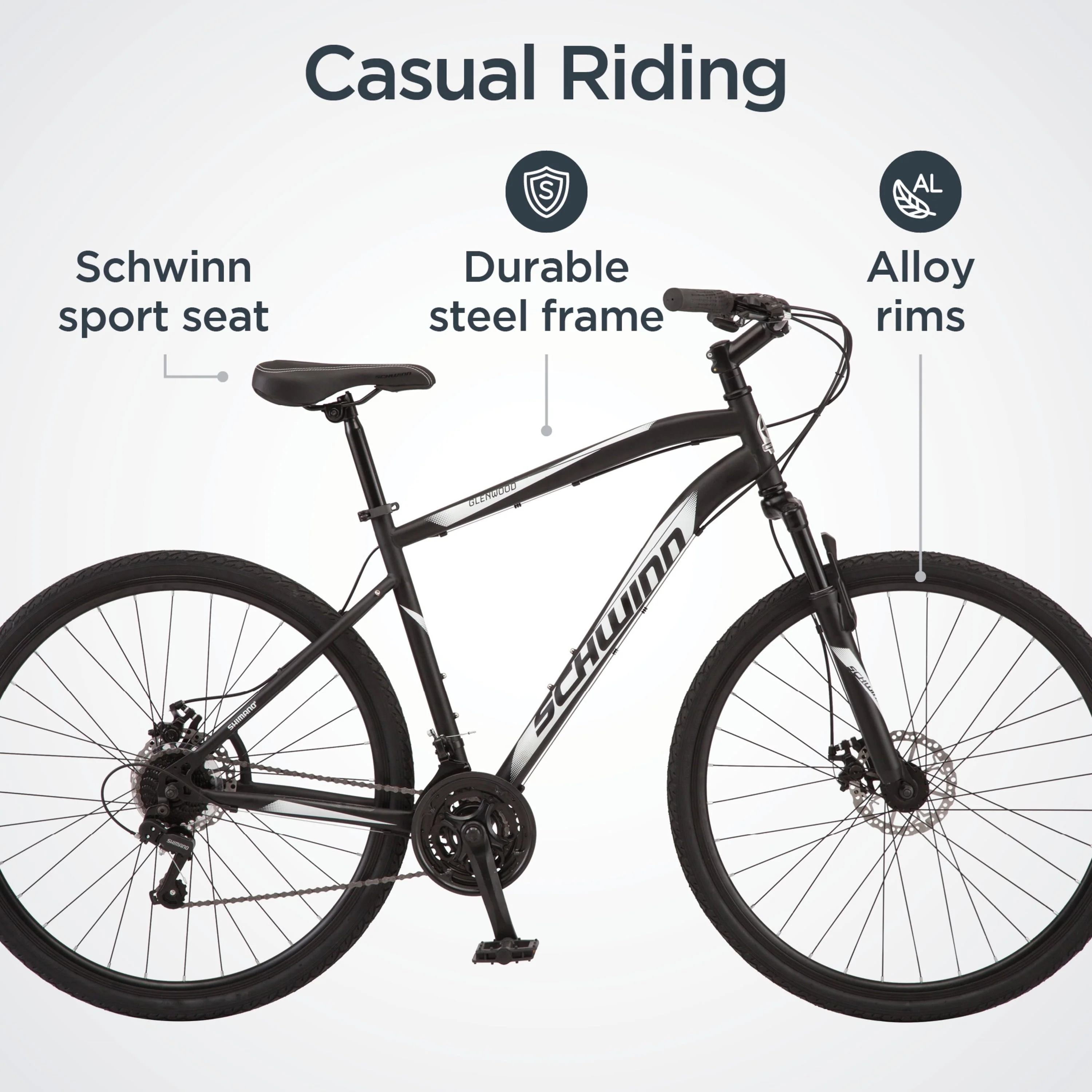 Schwinn 700c Glenwood Mens Hybrid Bike, 21 Speeds, Black Image 5