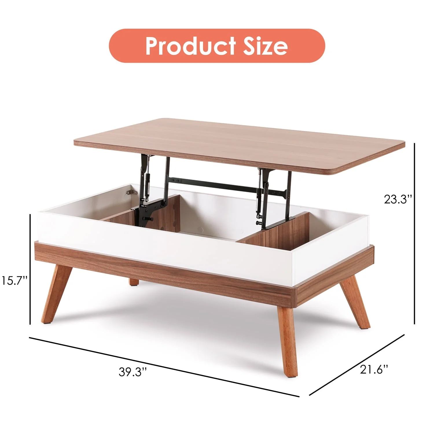 Bidiso Lift Top Coffee Table, Easy to Assembly Center Table with Hidden Storage Compartment, Modern Lift Tabletop Dining Table for Living Room Reception/Home Office, Grey Walnut(Brown) Image 8