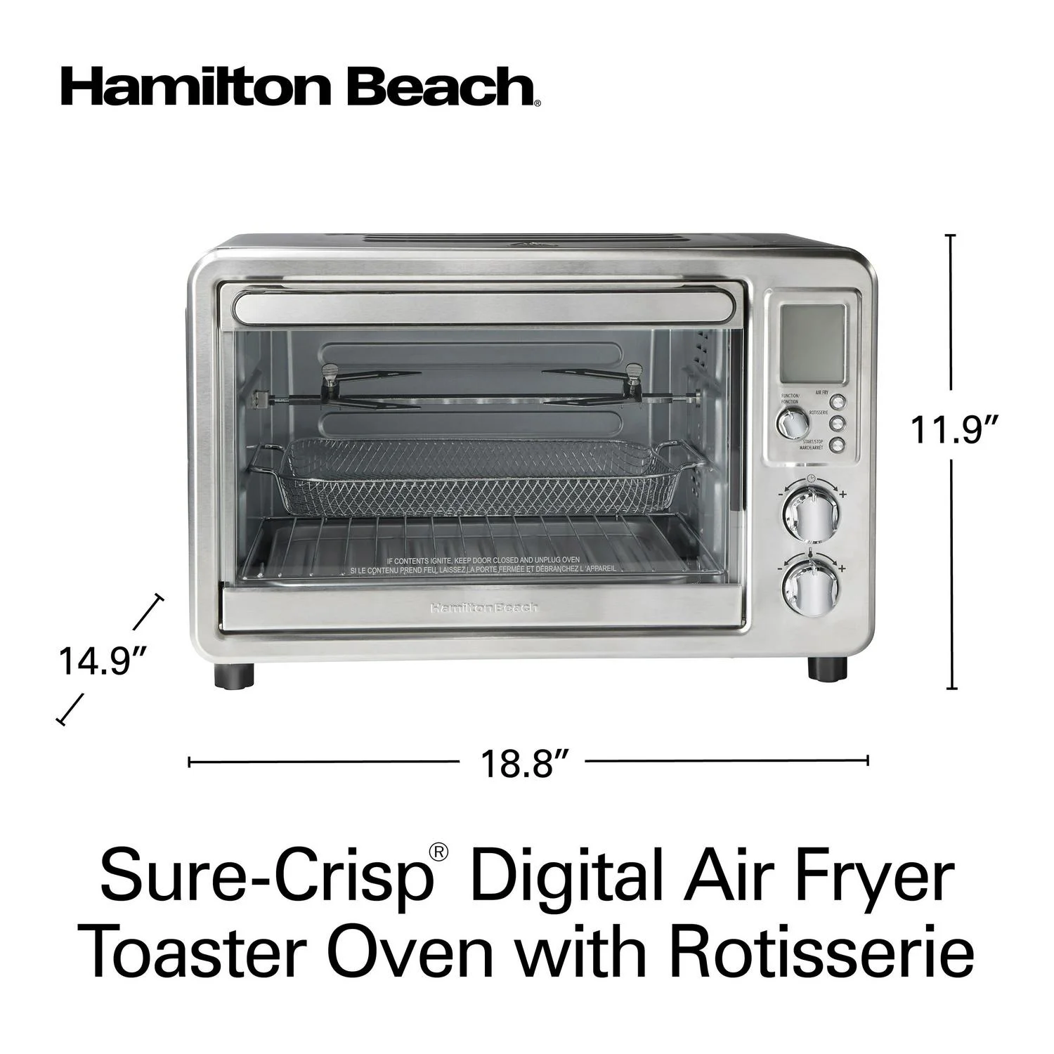 Hamilton Beach Sure - Crisp Digital Air Fryer Toaster Oven with Rotisserie - 9 x 12