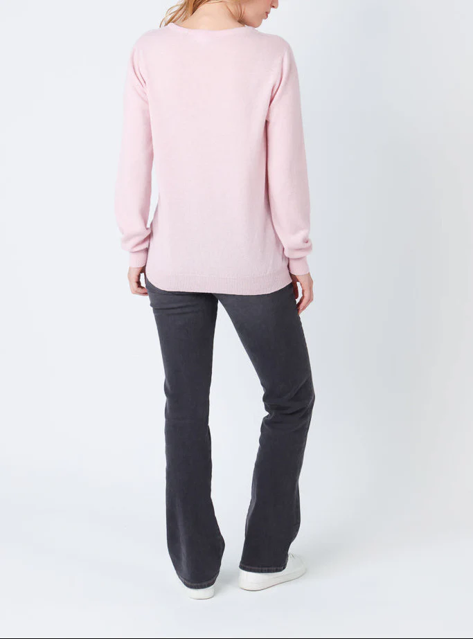 Pull femme cachemire et laine rose pale