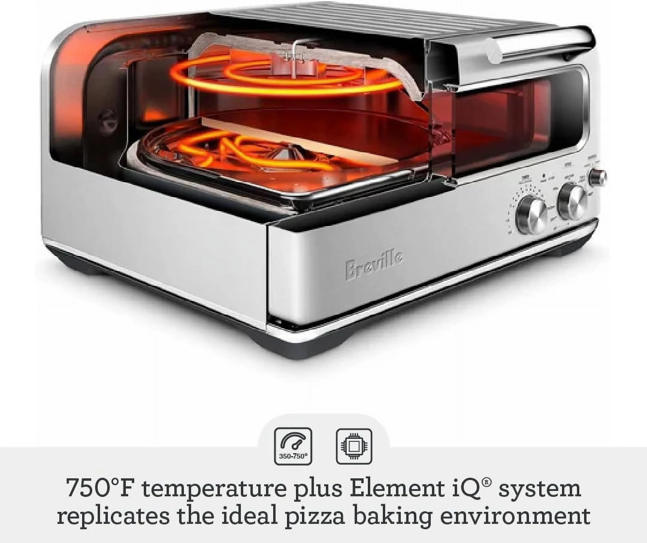 10.3" 1800 Watts Electric Pizza Oven, Silver Brushed Stainless Steel - Image 3