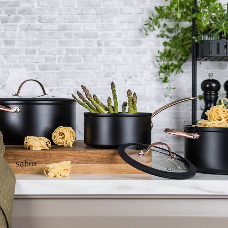 Black Copper grytesett 3 deler 1,5/3/4,5L keramisk svart/kobber