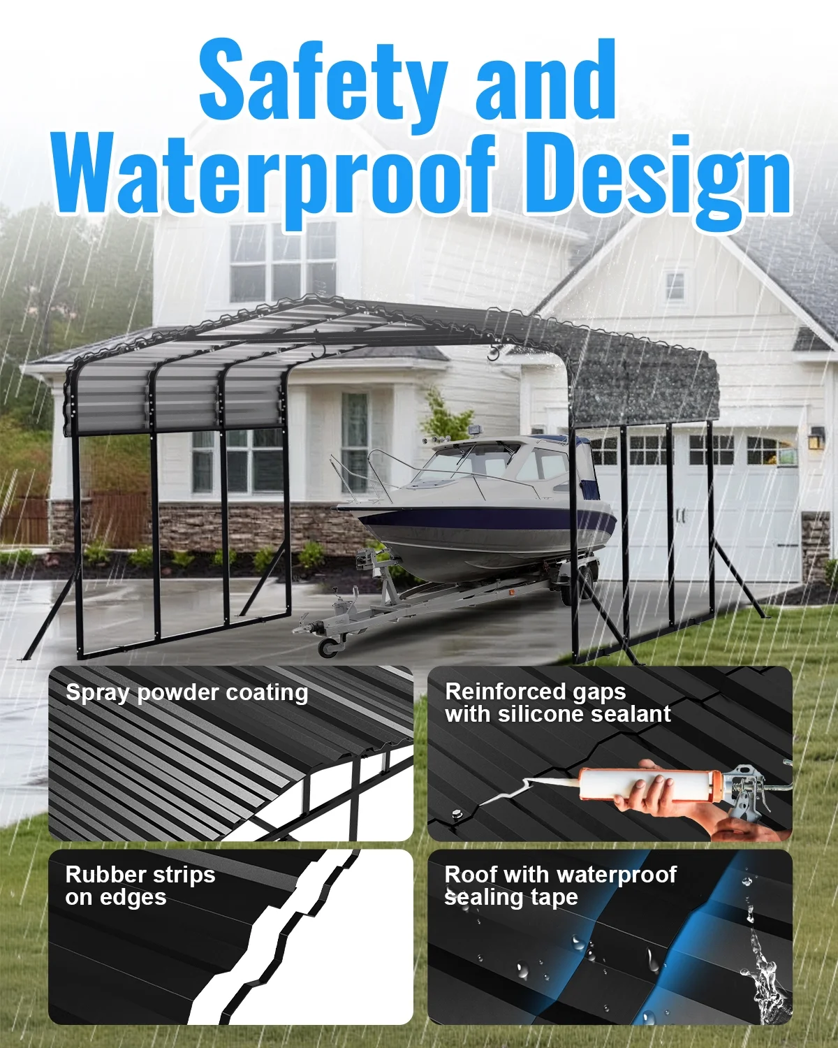 10x15FT Heavy Duty Metal Carport, Outdoor Carport Canopy with Iron Roof, Durable All-Weather Carport for Cars, Trucks, Boats Outdoor Equipment, Easy Quick-Install Assembly(10*15FT) - Image 10