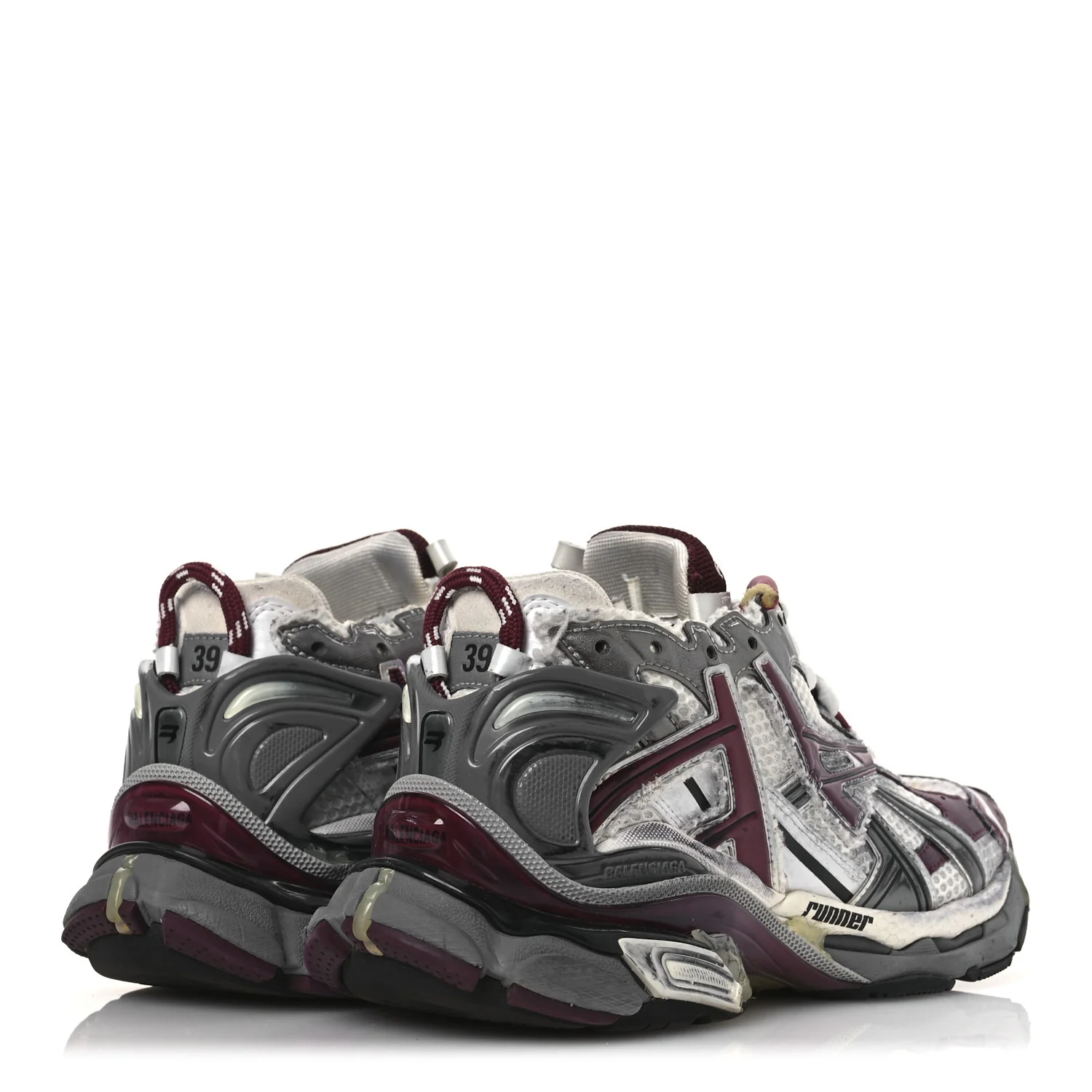 Mesh Rubber Distressed Womens Runner Sneakers 39 White Burgundy Grey