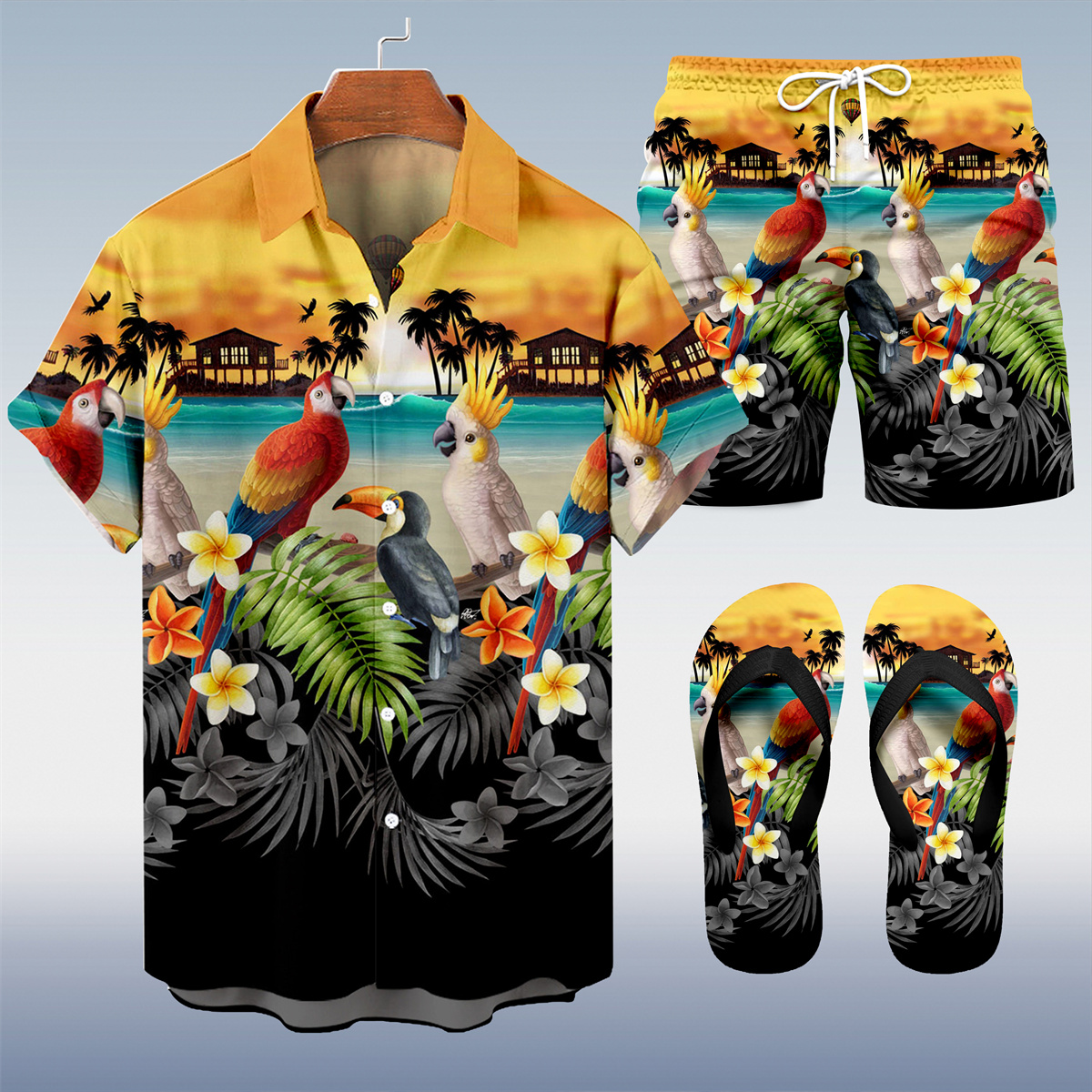 Ensemble trois pièces Suitmens pour homme, imprimé tiki hawaïen, motif vacances, référence 034