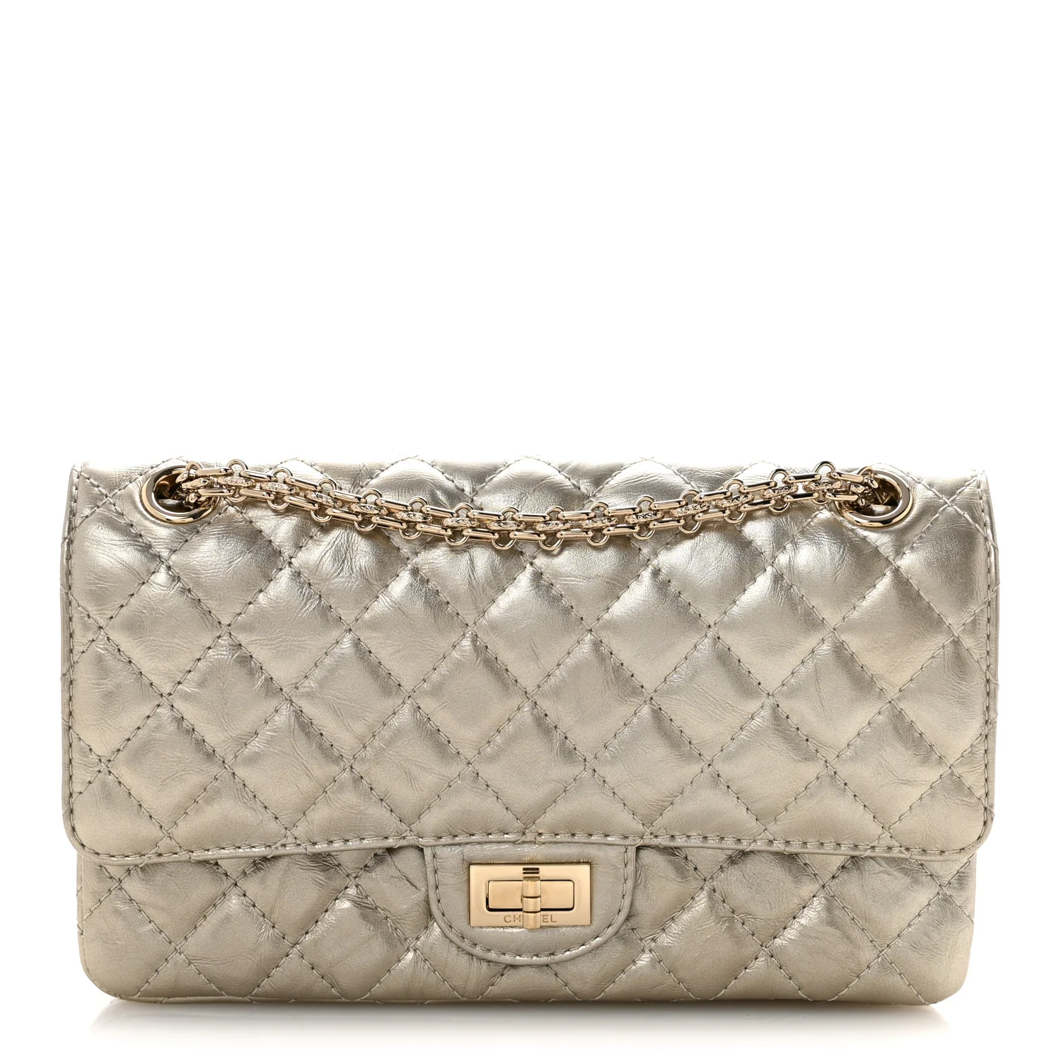 Metallic Aged Calfskin Quilted 2.55 Reissue 225 Flap Pale Gold