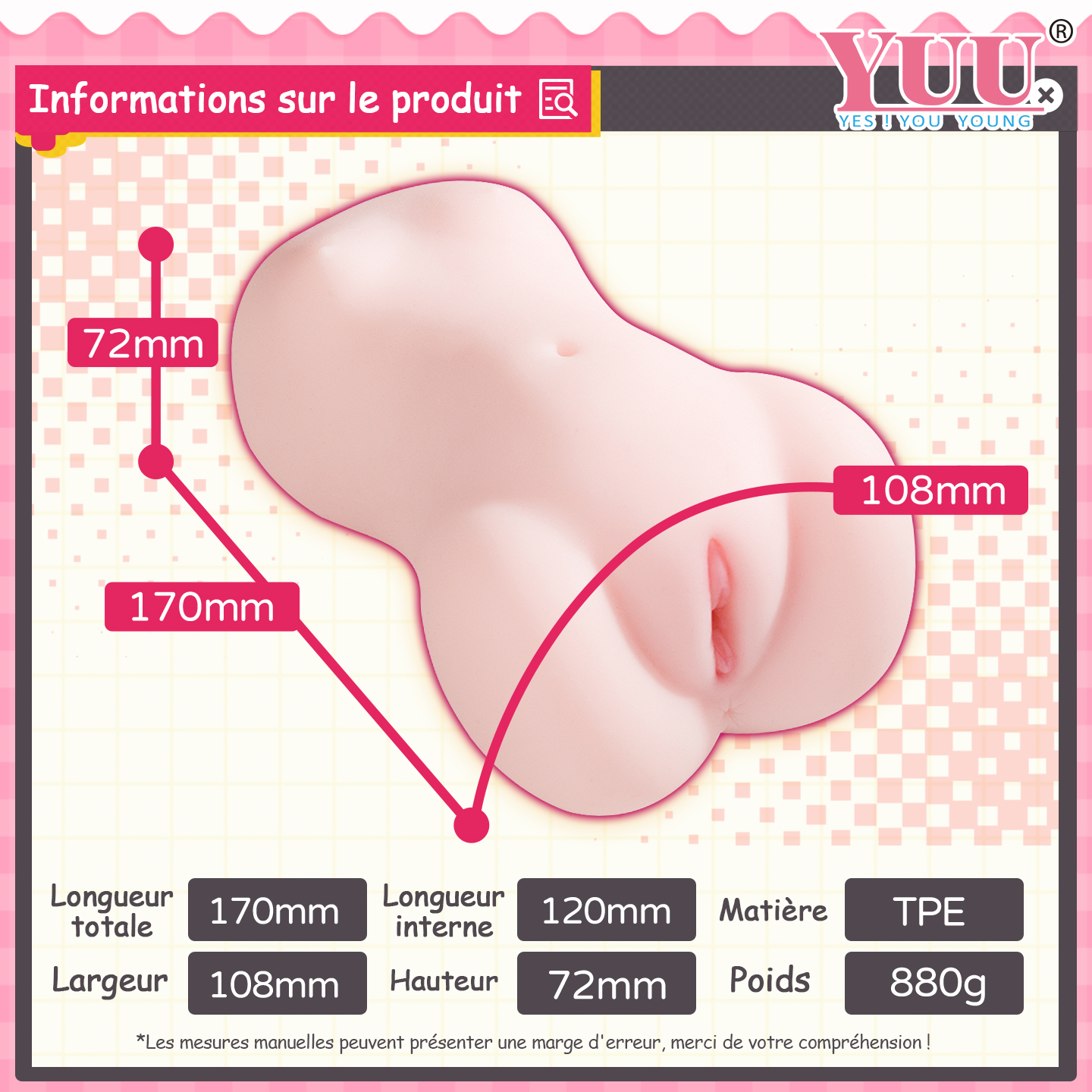Dr.YUU masturbateur waifu 880g, vue complète du jouet otaku chauffant.