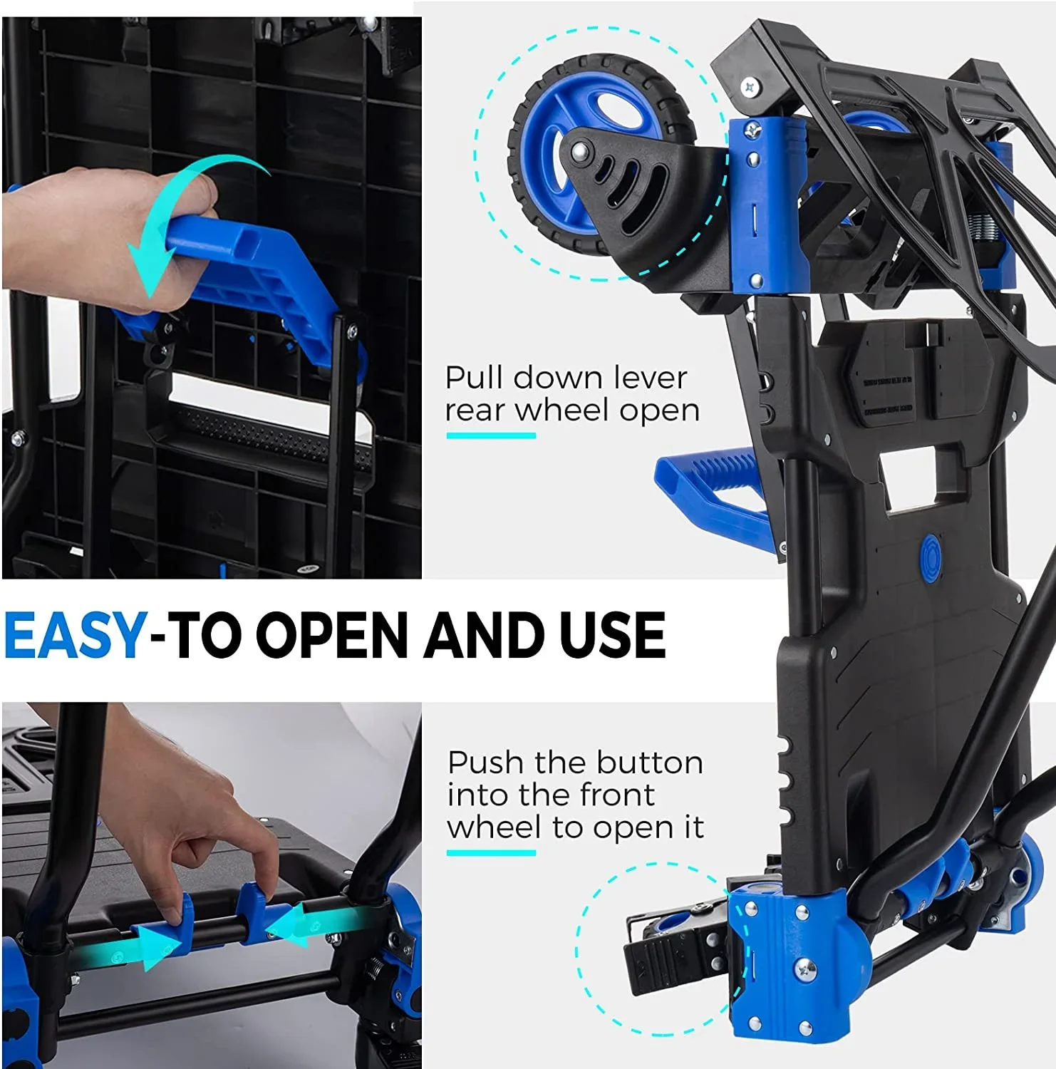 SHZOND 2 in 1 Folding Hand Truck 330 lbs Load Capacity Dolly Cart,Heavy Duty Aluminum Hand Truck with 4 Wheels