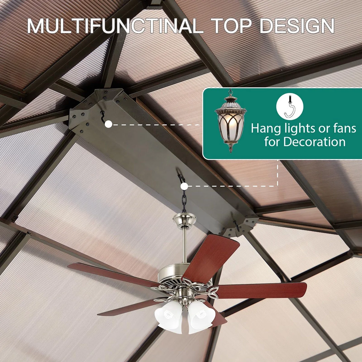 Ataucjin 10'X10' Gazebo, Hardtop Outdoor Canopy Aluminum Frame Permanent Gazebo with Netting and Curtains, Polycarbonate Garden Tent for Patio, Lawn, Backyard, Deck(Ship in 2 Boxes)