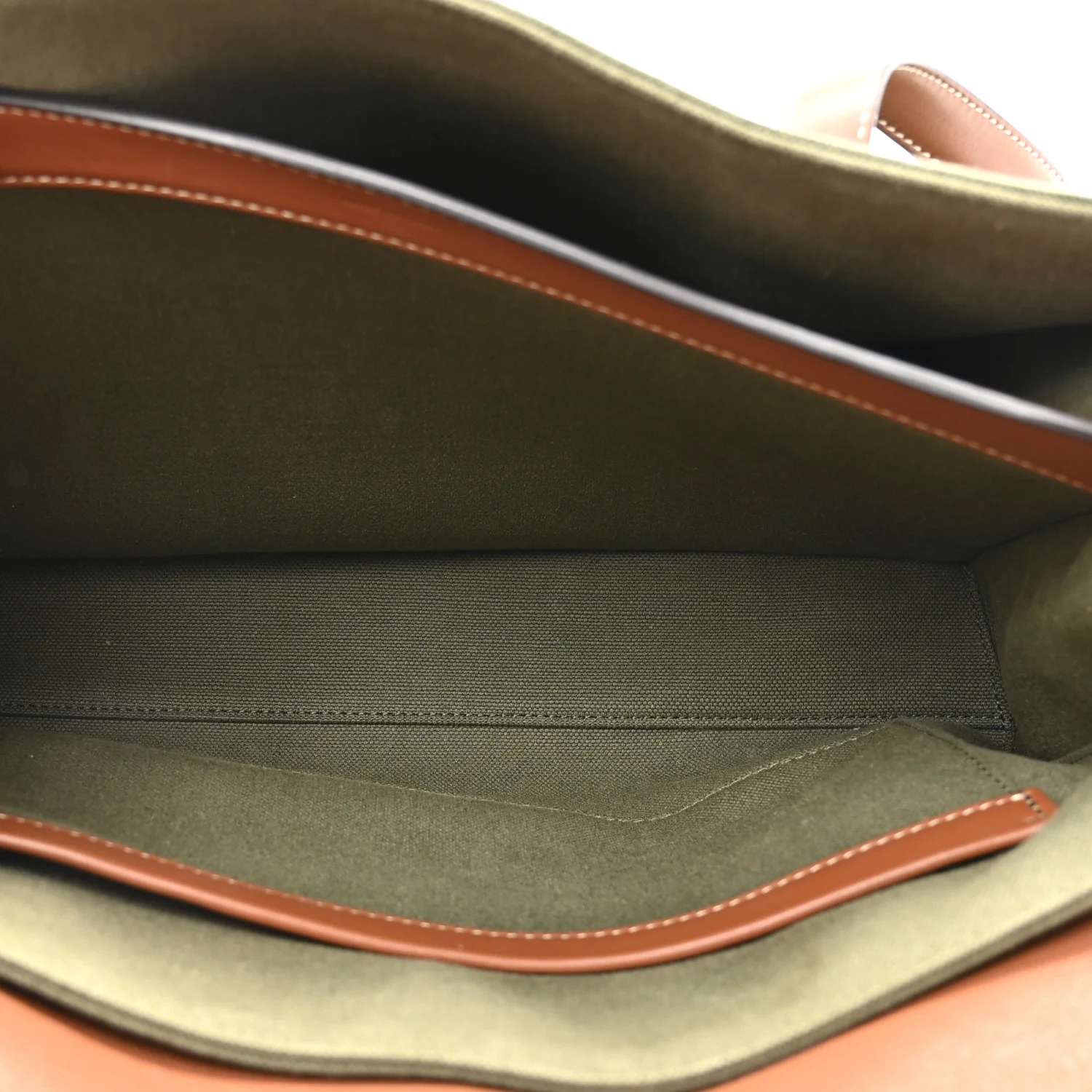 Canvas Calfskin Medium Soft 16 Top Handle Bag Khaki Tan