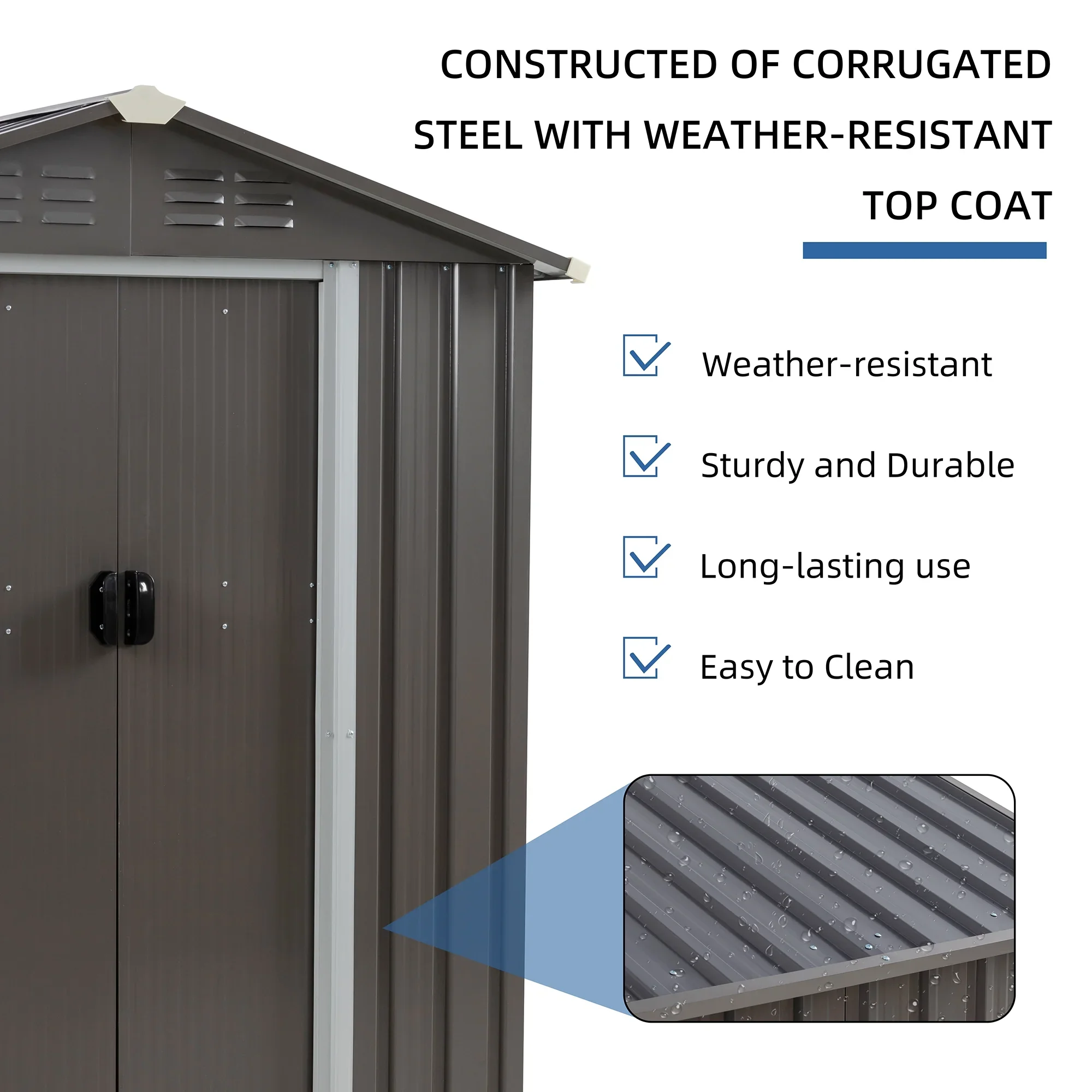 Walsunny 6X4 FT Outdoor Storage Shed,Waterproof Metal Garden Sheds with Lockable Double Door Weather Resistant Steel Tool Storage House Shed Grey