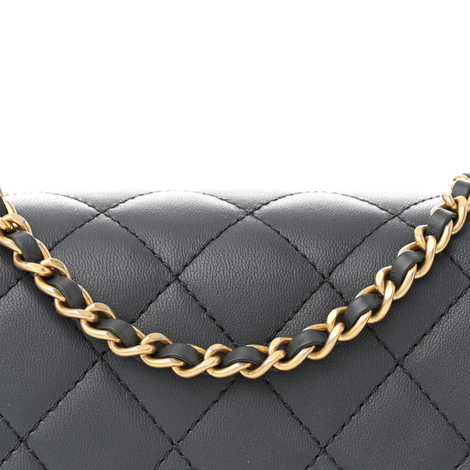 Lambskin Quilted Mini Pearl Crush Flap Dark Grey
