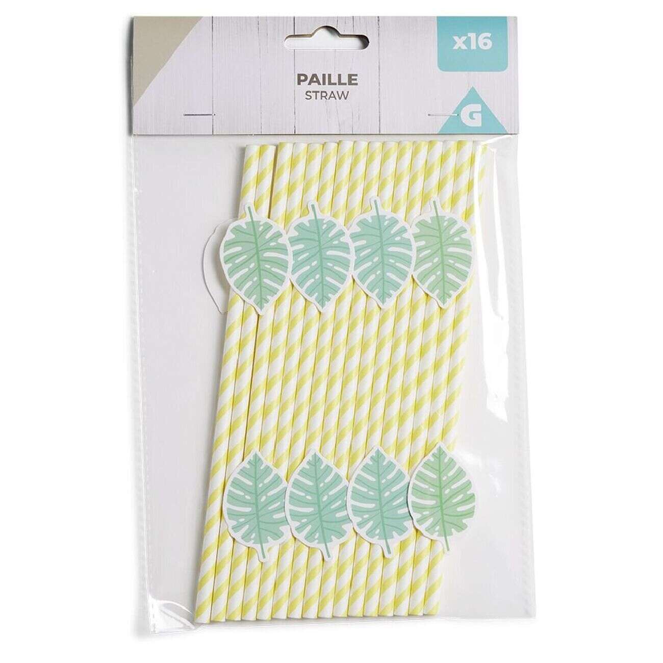 Lot de 16 pailles décorées papier L25cm