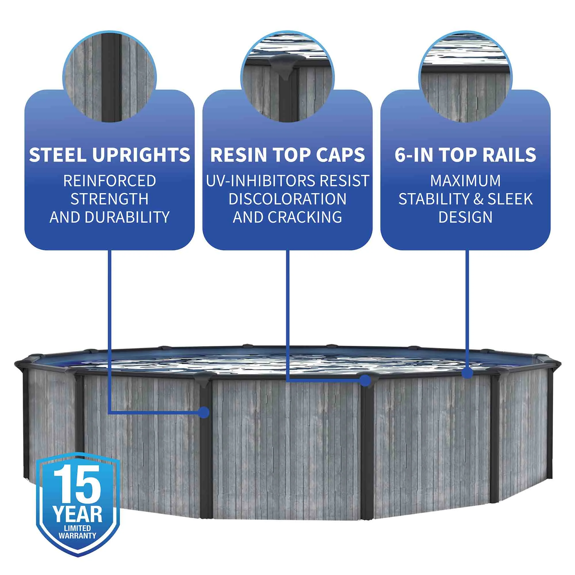 San Pedro 24-ft Round 52-in Deep 6-in Top Rail Above Ground Steel Wall Swimming Pool Package(24-ft) - Image 5