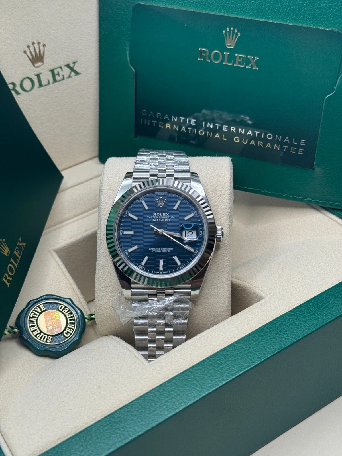 [Super Clone]RLX  Datejust 41mm Blue Fluted Motif Index Dial Jubilee Bracelet Watch - 126334