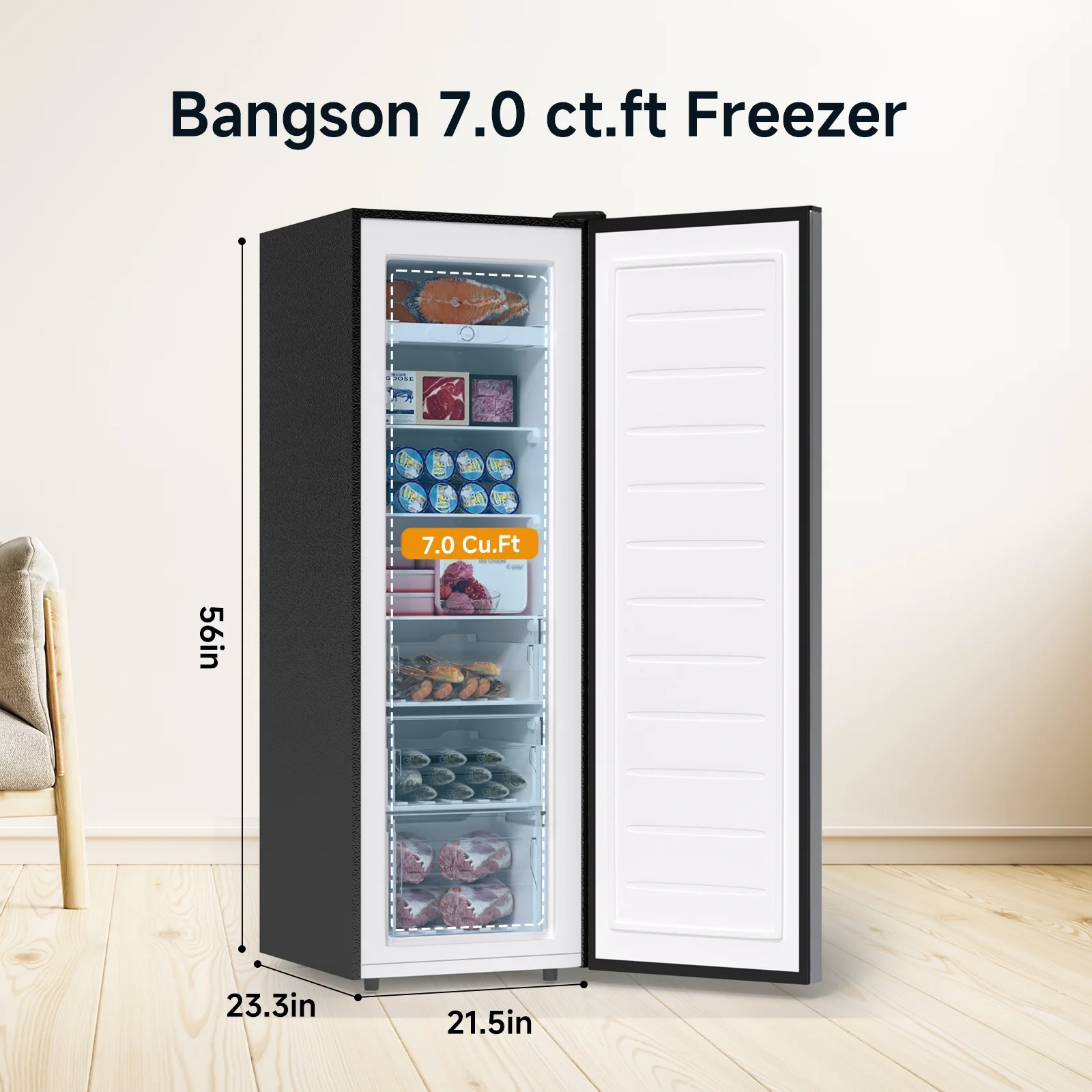 Upright Freezer, 7.0 Cu.ft Freestanding Freezer, Convertible Upright Freezer/Refrigerator, Single Door for Kitchen, Office, Apartment, Silver(silver) - Image 5