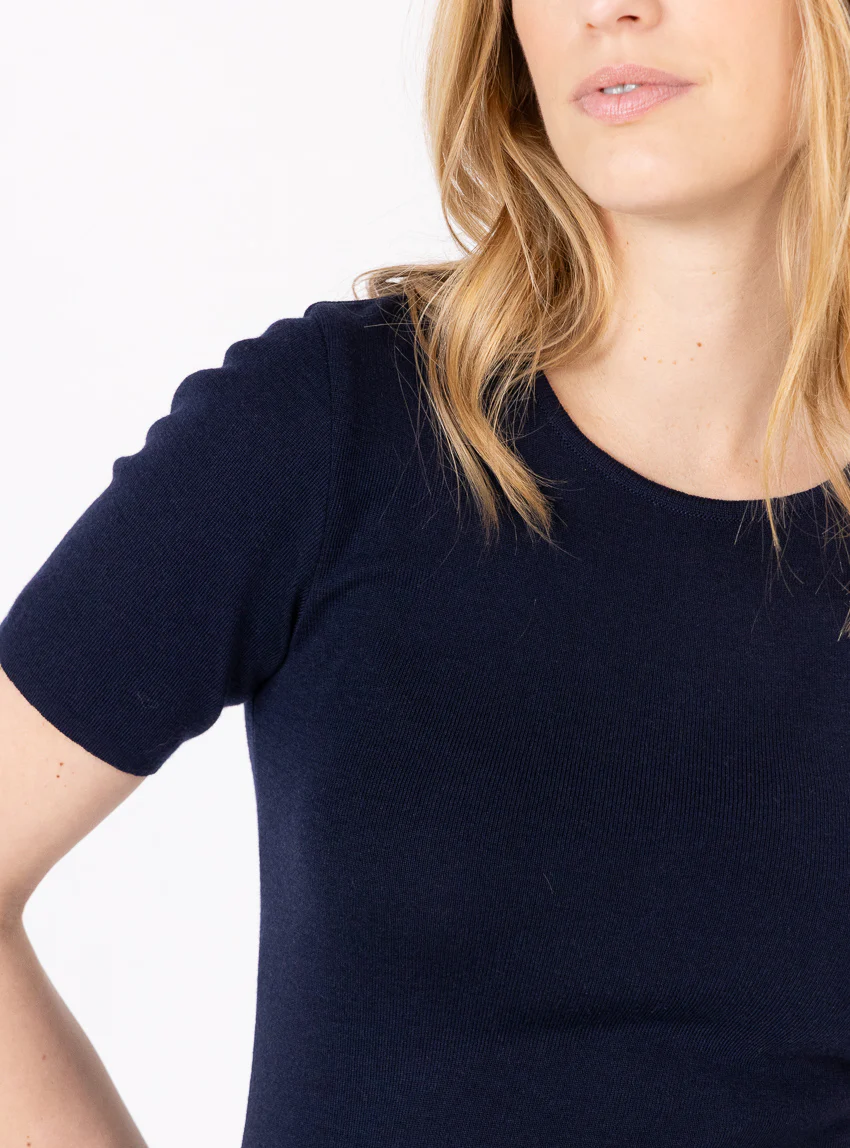 Tee-shirt thermique femme en laine merinos bleu marine