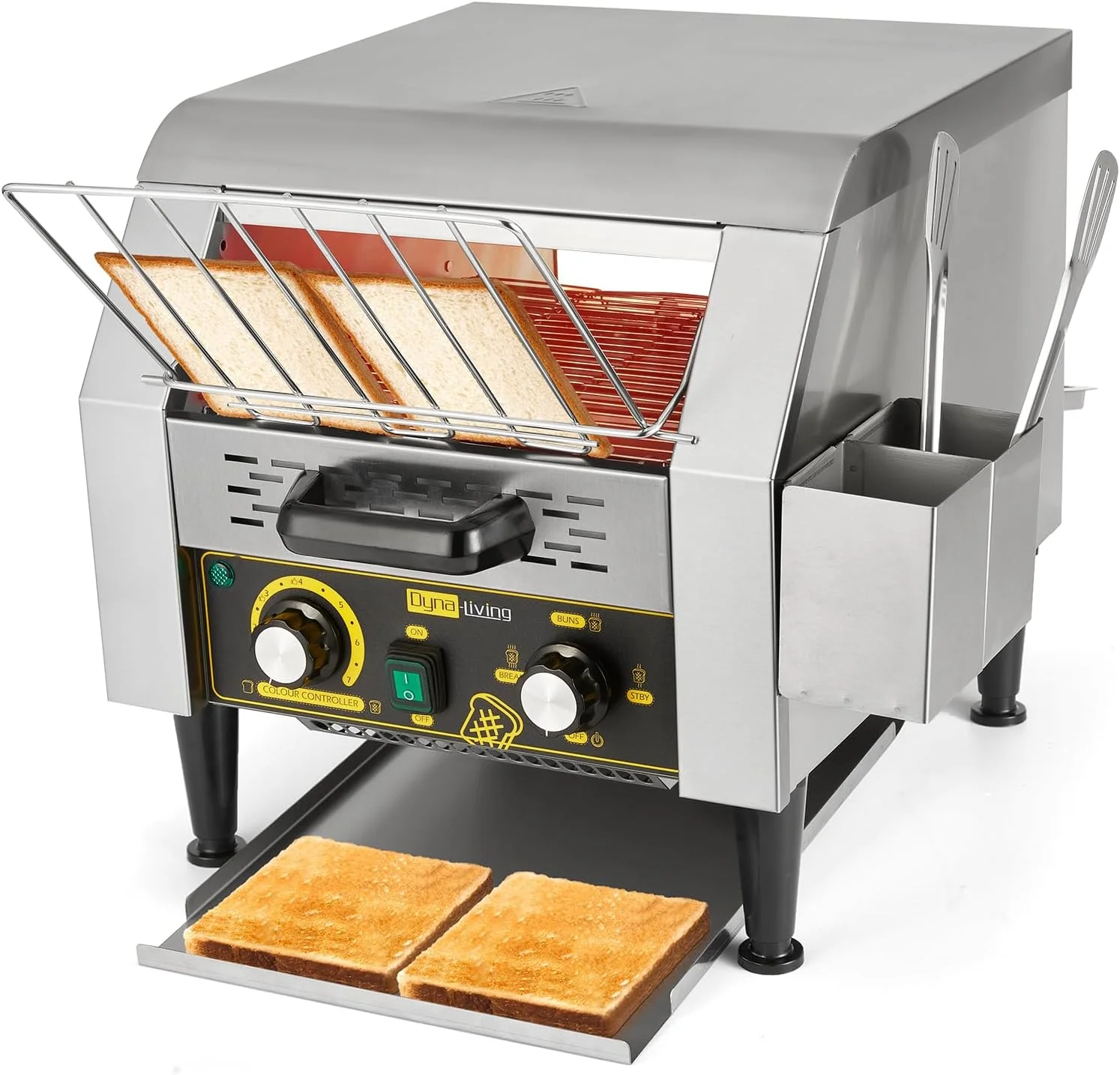 Toaster 450 Slices/Hour Stainless Steel Restaurant Toaster Conveyor with Storage Boxes 2600W Heavy Duty Industrial Conveyor Toasters Bagel Toaster Conveyor Belt Toasters