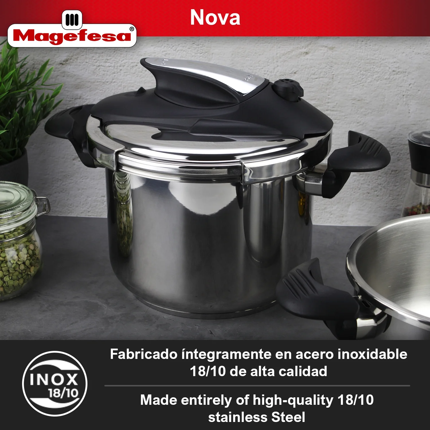 Nova 4.2 Qt Stovetop Pressure Cooker �?Fast Cooking, Easy Locking, 18/10 Stainless Steel, Induction Compatible, 5 Safety Features, 11.6 PSI(4.2 qt) - Image 4