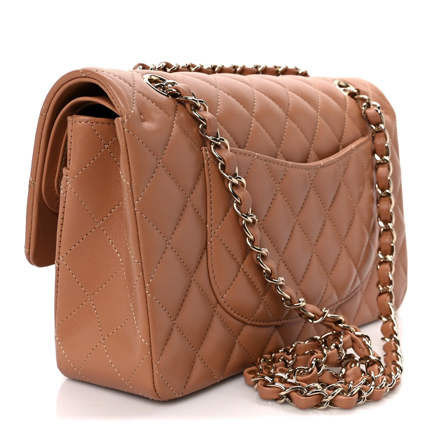 Lambskin Quilted Medium Double Flap Brown