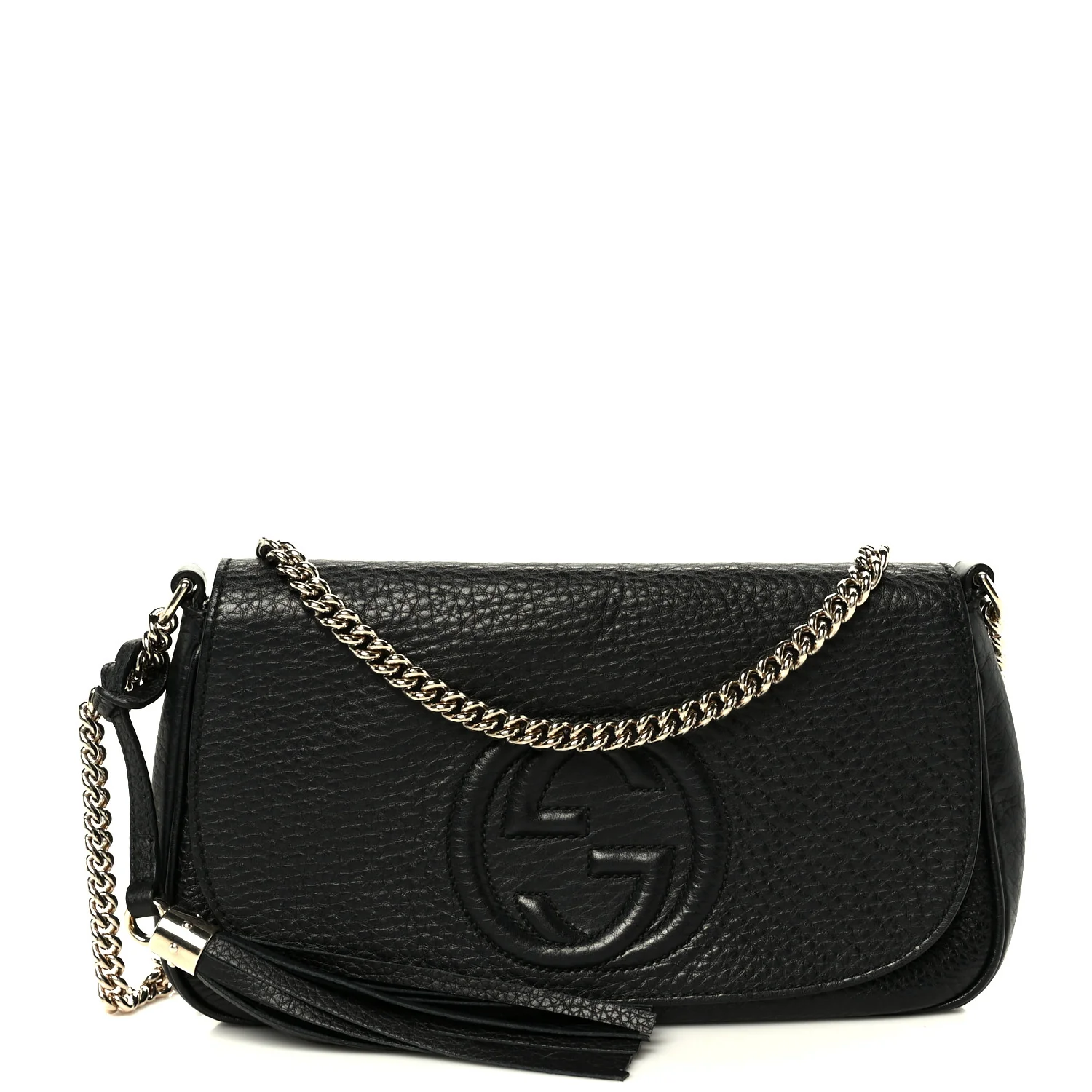 Pebbled Calfskin Medium Soho Flap Crossbody Black
