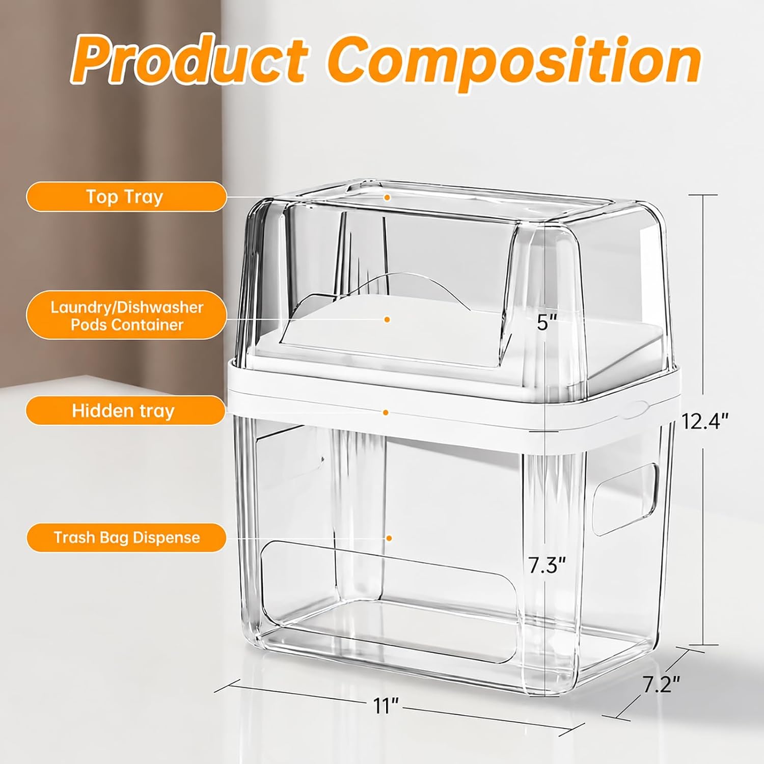 2-in-1 Trash Bag Holder for Laundry & Dishwasher Pods, Garbage Bag Dispenser with Removable Lids, Kitchen Organizer and Under-Sink Storage Box