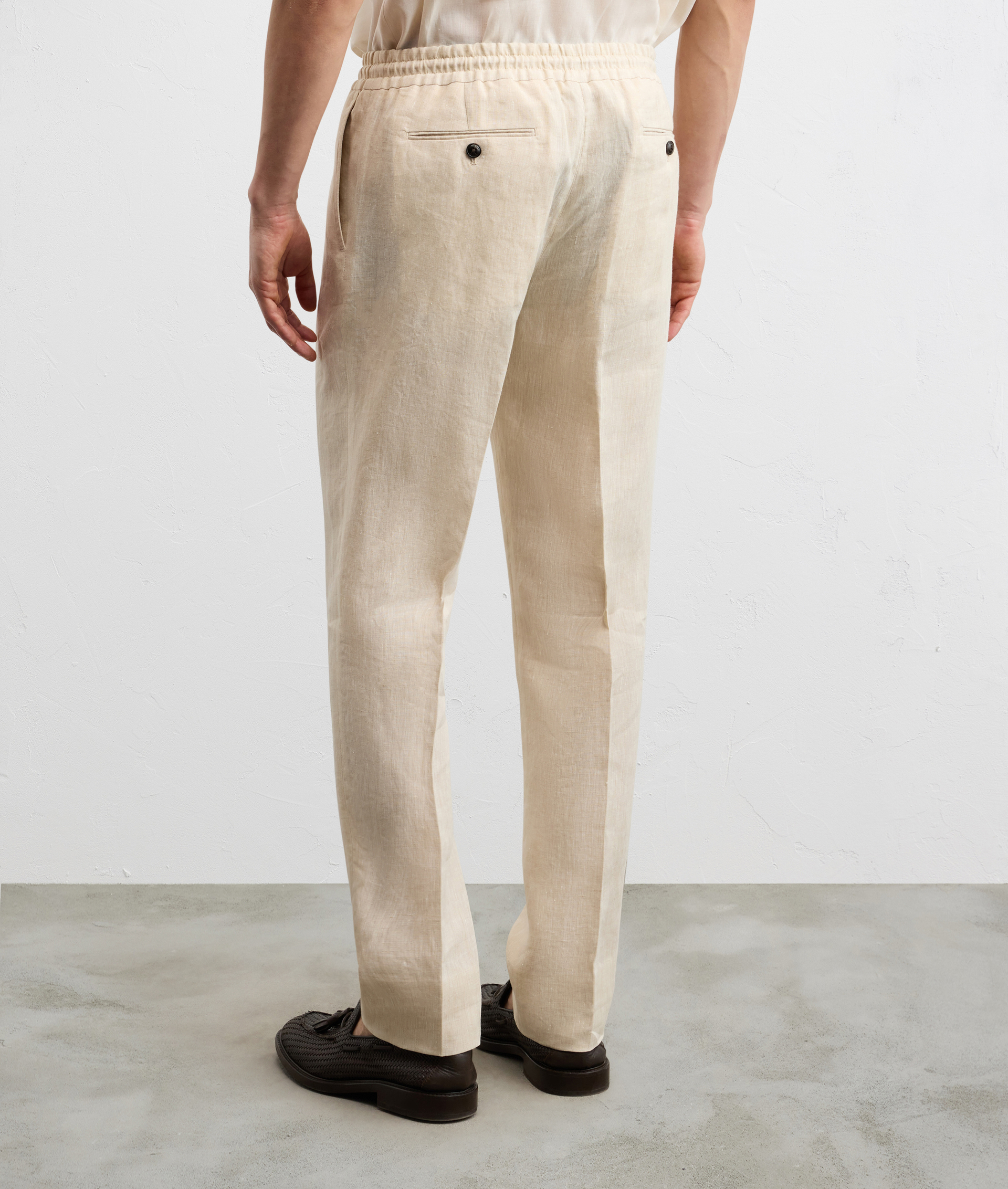 NATURAL COLORED FLAMED LINEN DRAWSTRING TROUSERS
