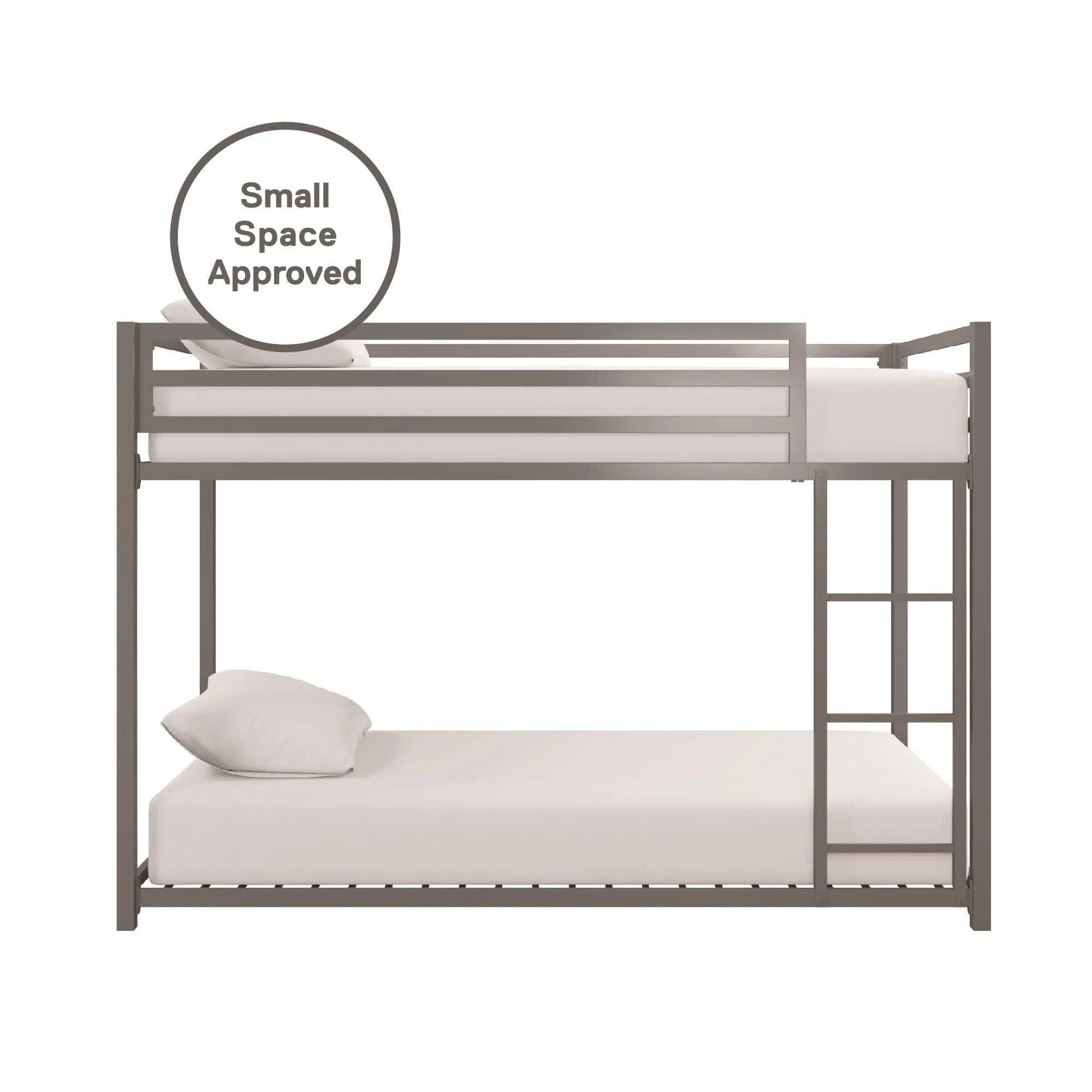 DHP Miles Low Bunk Bed for Kids, Twin Over Twin, Silver