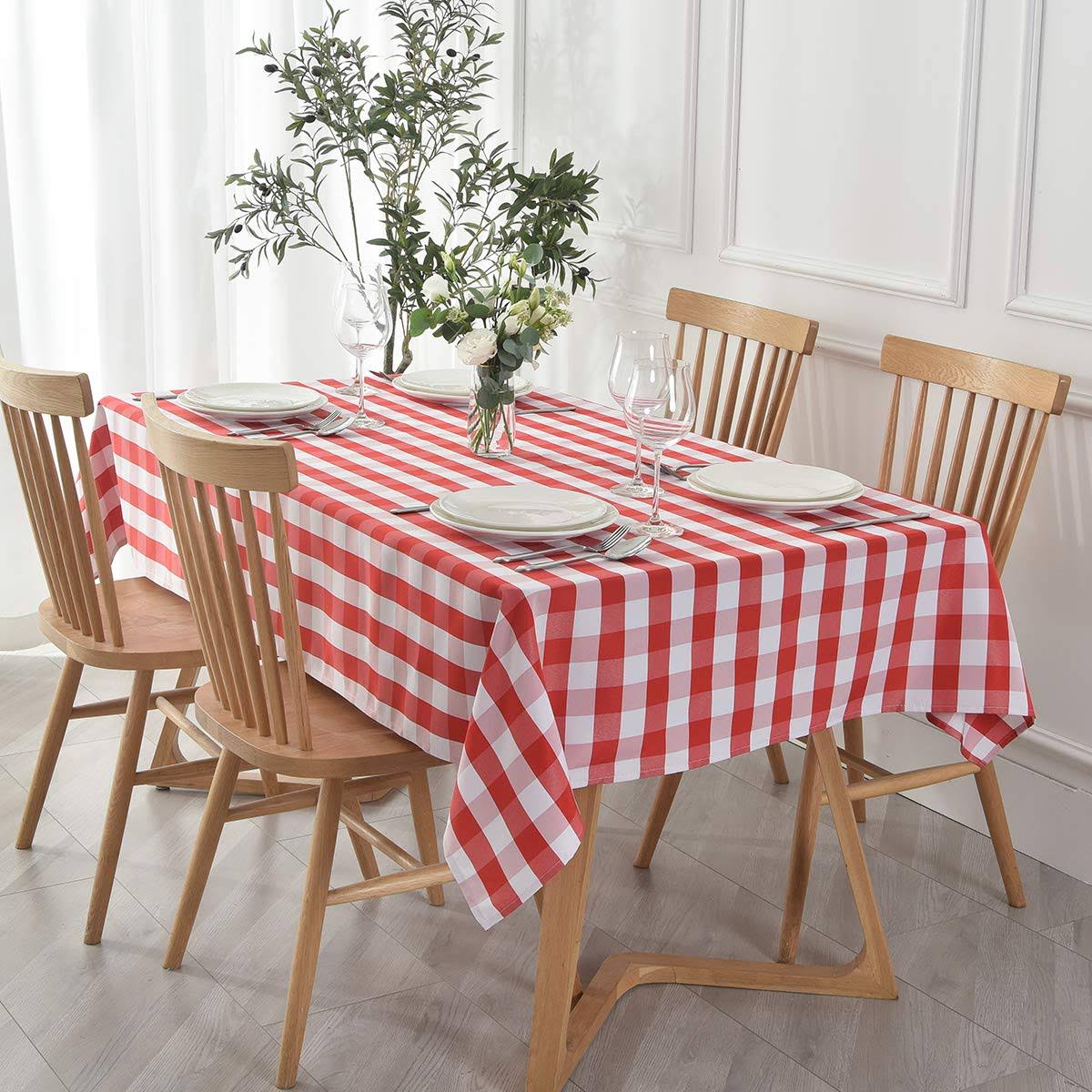maxmill Checkered Rectangle Tablecloth Water Resistance Wrinkle Free Spillproof Heavy Weight Gingham Plaid Table Cloth for Buffet Banquet Parties