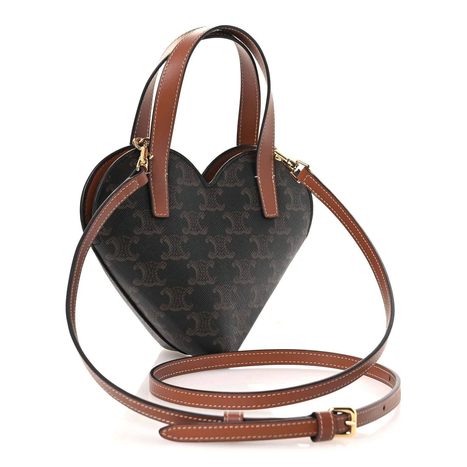 Triomphe Canvas Calfskin Teen Couer Heart Bag Tan